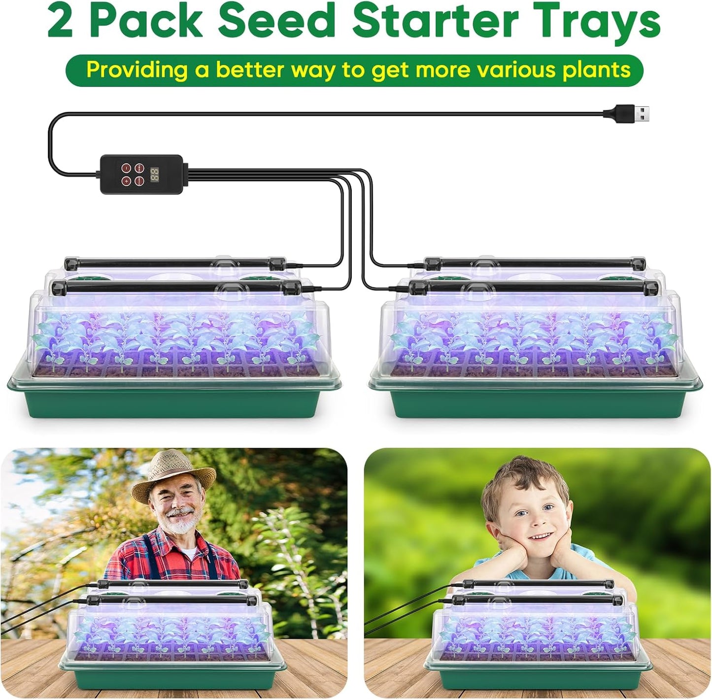 BlumWay Seed Starter Tray with Grow Light,80-Cells Seedling Tray with Humidity Dome/Indoor Grow Kit,1-24 Hours Timed Light Plant Starter Set,White&Blue&Red Grow Light
