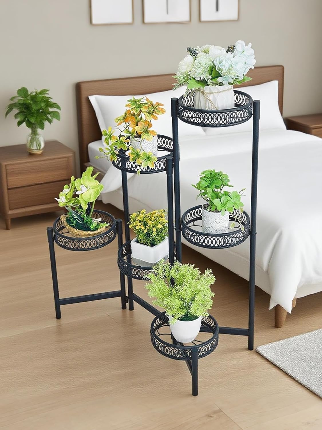 5 Tier Large Plant Stand Indoor with 7.9-Inch Wide Drainage Tray, Tiered Corner Metal Outdoor Flower Display Holder Shelf, Folding Tall Rack for House Patio Porch Balcony Graden - BlackFlower