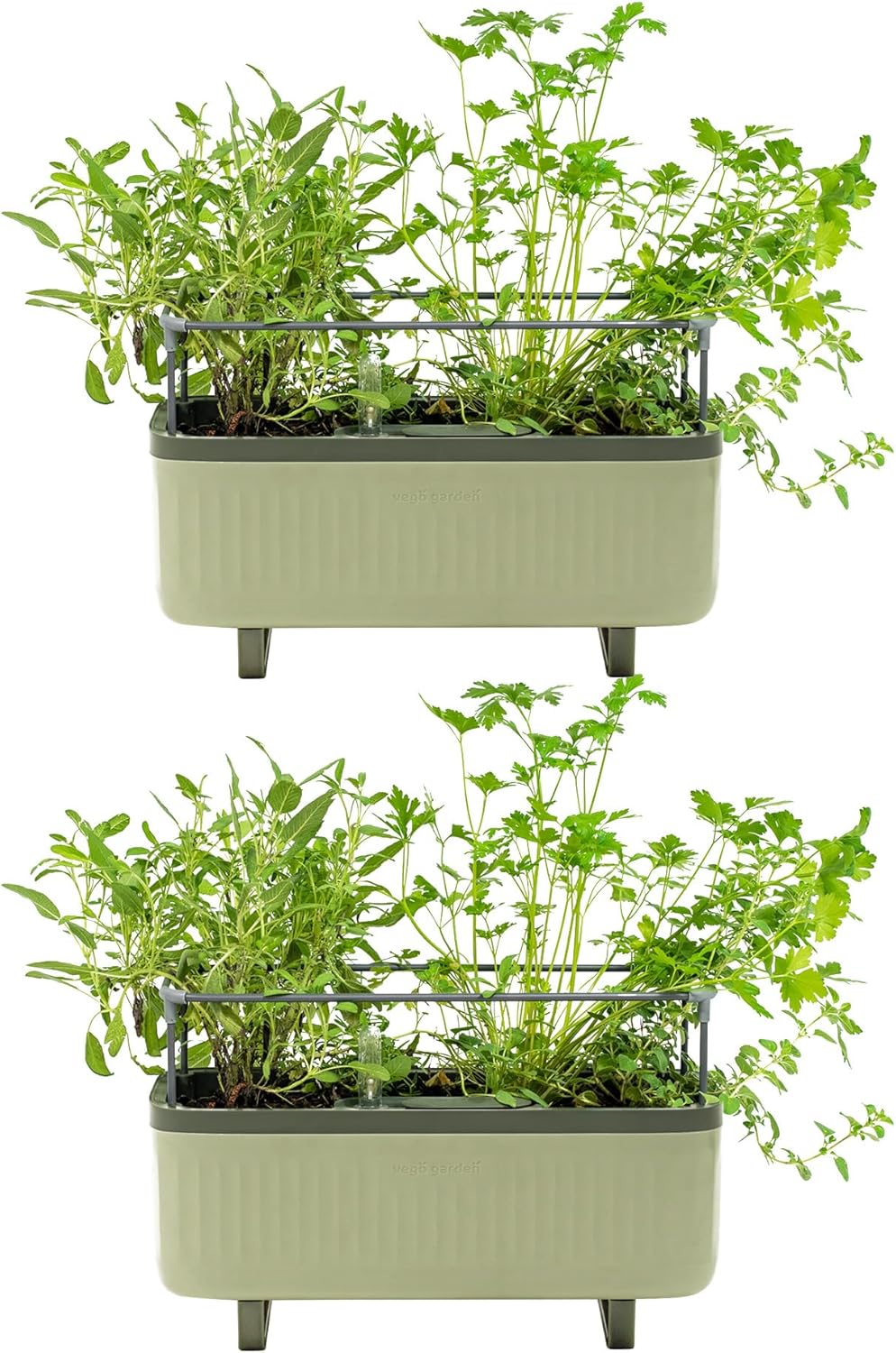 Vego Garden 2 Pack Herb Indoor Plant Box, Self Watering Planters Pots with Trellis for Kitchen Window Sill or Countertop Plants Cage - Sage Green