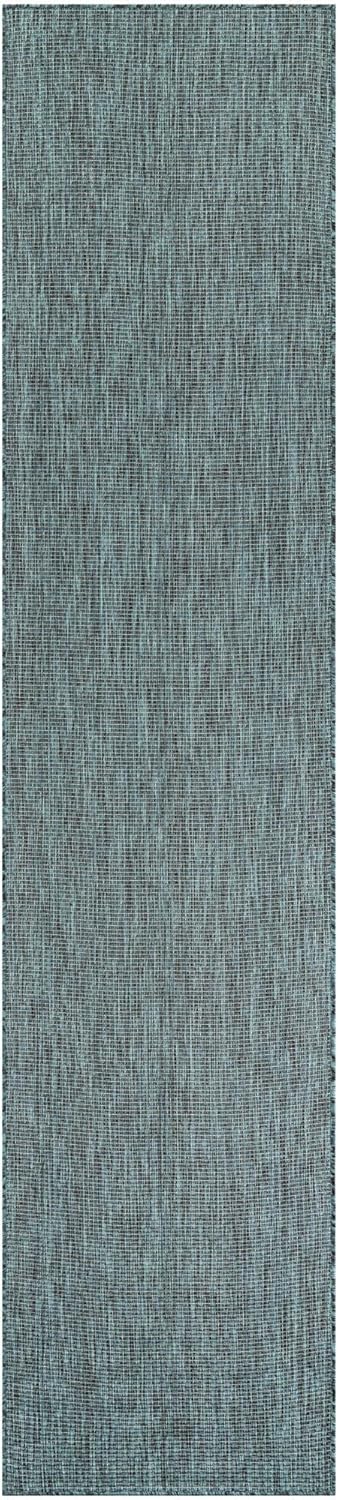 Unique Loom Outdoor Solid Collection Area Rug (2' 7" x 12' Runner Teal/Navy Blue)