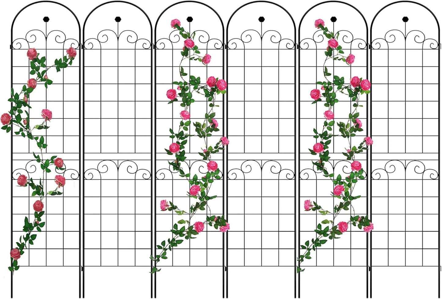 6 Pack Metal Garden Trellis 86.7" H Garden Fence Rustproof Trellis for Climbing Plants Support Roses Flower Outdoor Lawn Black