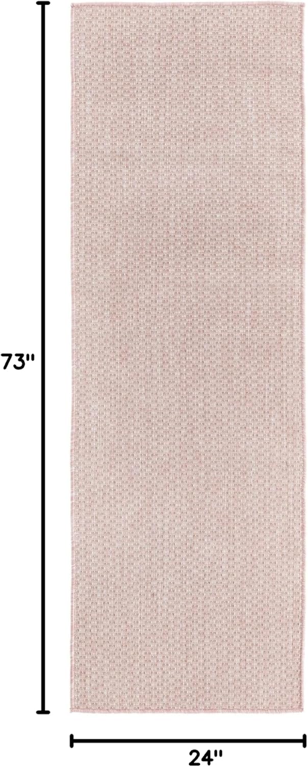 Unique Loom Collection Casual Transitional Solid Heathered Indoor/Outdoor Flatweave Area Rug (2' x 6' 1" Runner, Whisper Pink/Ivory)