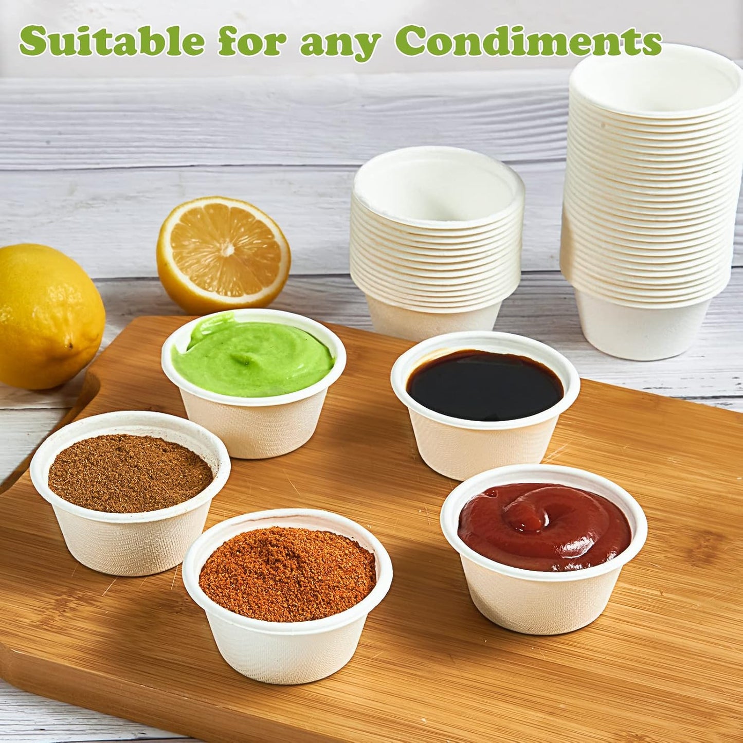 ECOLipak 200 Pack 2 oz Compostable Portion Cups, 100% Biodegradable Souffle Cups, Disposable Paper Cups for Condiment Samples