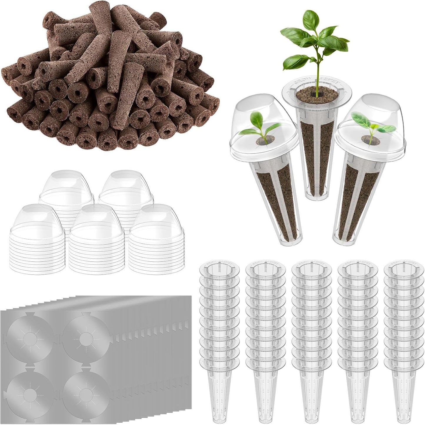 inbloom Grow Anything Seed Pod Kit for AeroGarden, Ahopegarden, GARDENCUBE, iDoo, MUFGA Hydroponic Growing System, 200 Pcs Indoor Garden Supply with 50 Grow Sponges, 50 Baskets, 50 Domes and 50 Labels
