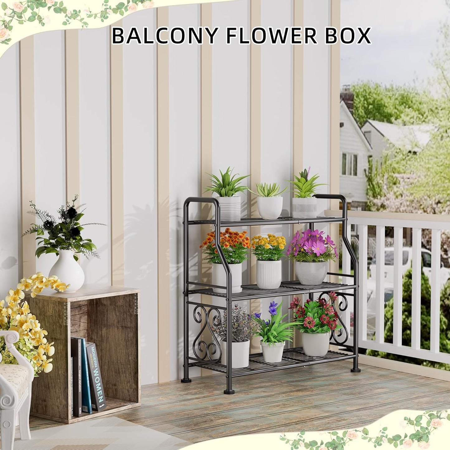 GIOTORENT Plant Stand Outdoor Indoor 3 Tier Metal Waterproof - 29.1" Plant Shelf for Patio, Balcony, Living Room, Large Capacity Tiered Plant Rack, Black