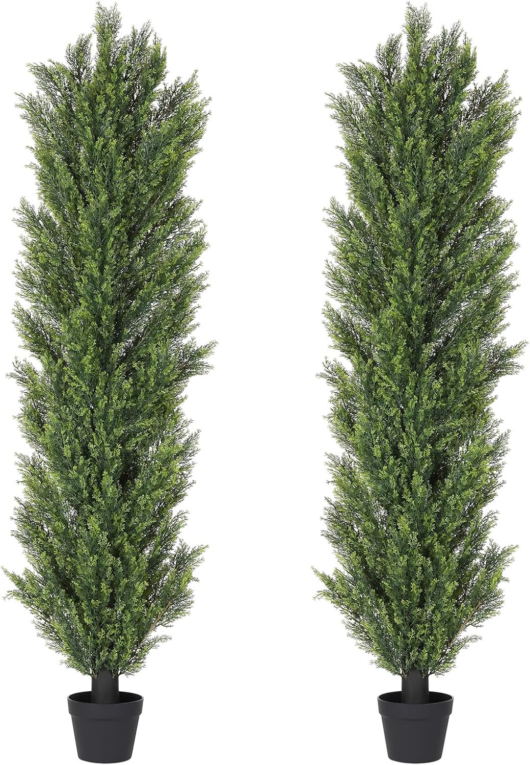 THE BLOOM TIMES 6ft Tall Topiary Trees Artificial Outdoor – UV Resistant Faux Cedar Pine Cypress Bushes and Shrubs, Fake Potted Plants for Front Porch Outside Planter Patio Decor, Set of 2 (6 Foot)
