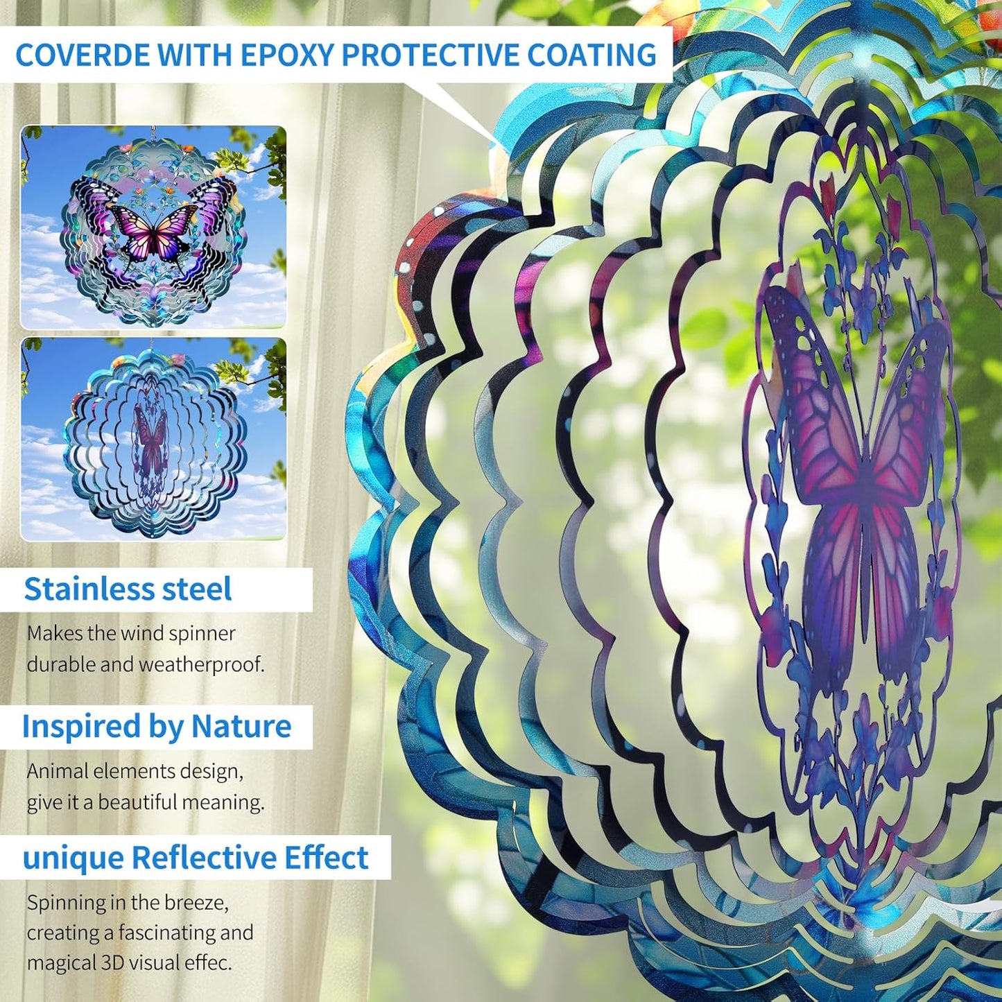 Butterfly Wind Spinners Outdoor - 12 inch from Daughter, Birthday Gifts for Women, Butterflies Outdoor Hanging Wind Sculptures, Garden Decor for Outside, Patio, Yard, Lawn, Balcony