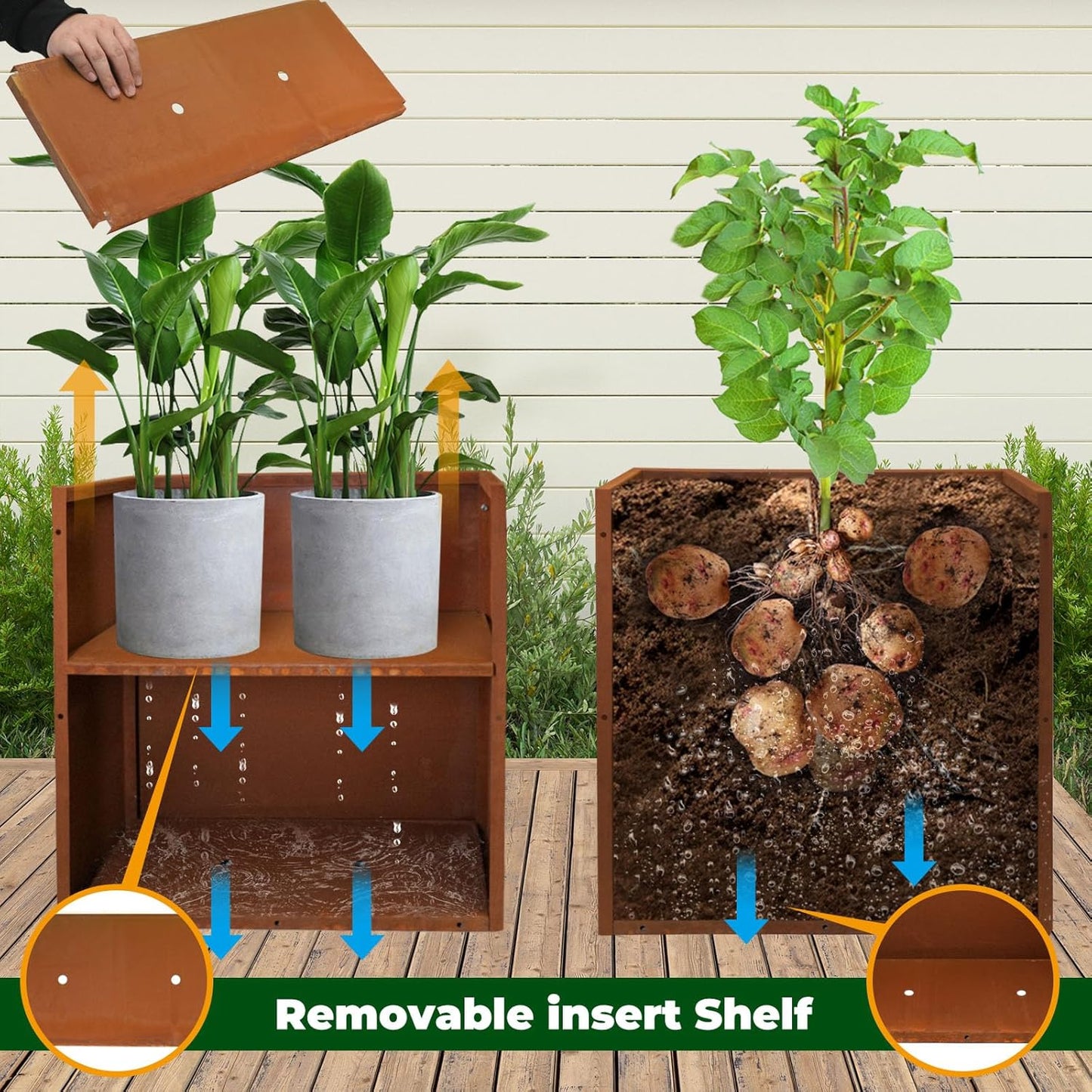 Galvanized Steel Metallic Heavy Planter for Outdoor Plants Metal Outdoor Planter Spliced Flower Box with Partitions for Outside,Indoor,Garden (Corten, 32 * 15 * 24)