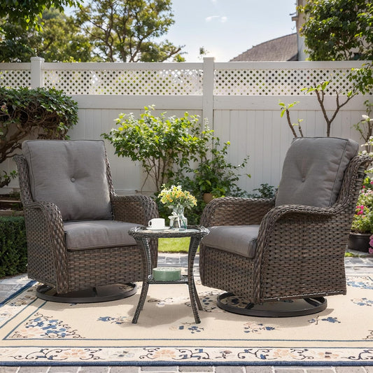 Patio Furniture Set Swivel Rcoker - 3 Pieces Outdoor Glider Rocking Chairs with Small Side Table, Wicker Chair Sets for Porch, Balcony and Garden