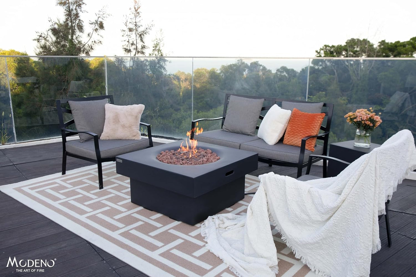 AMS Fireplace | Modeno | Branford | Firepit Table | Cover and Lava Rocks Included | (Fuel: Liquid Propane - Black)