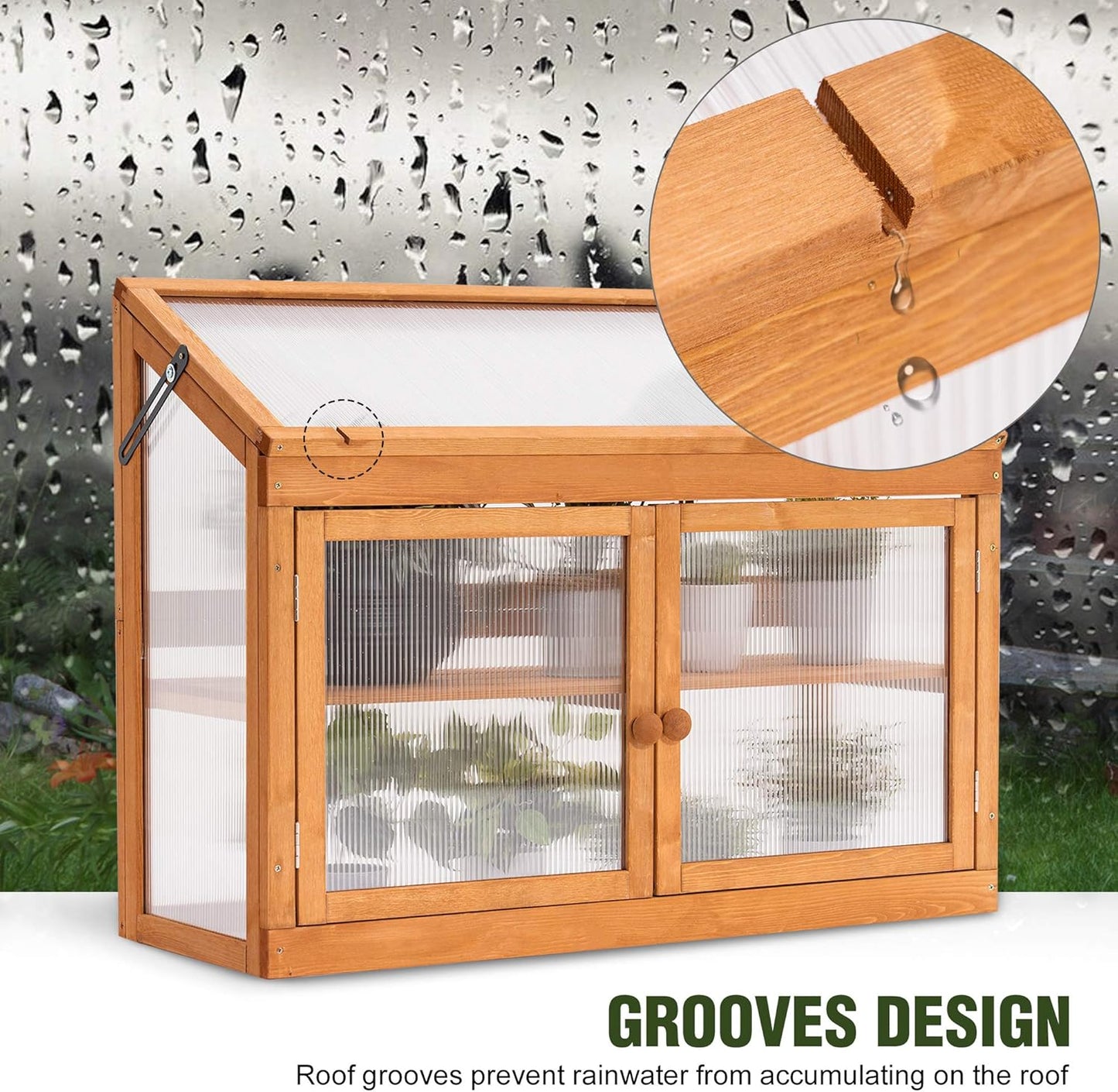 MCombo 2-Tier Wooden Cold Frame Garden Greenhouse Raised Flower Planter Shelf Bed Protection 6057-0160 (Orange)