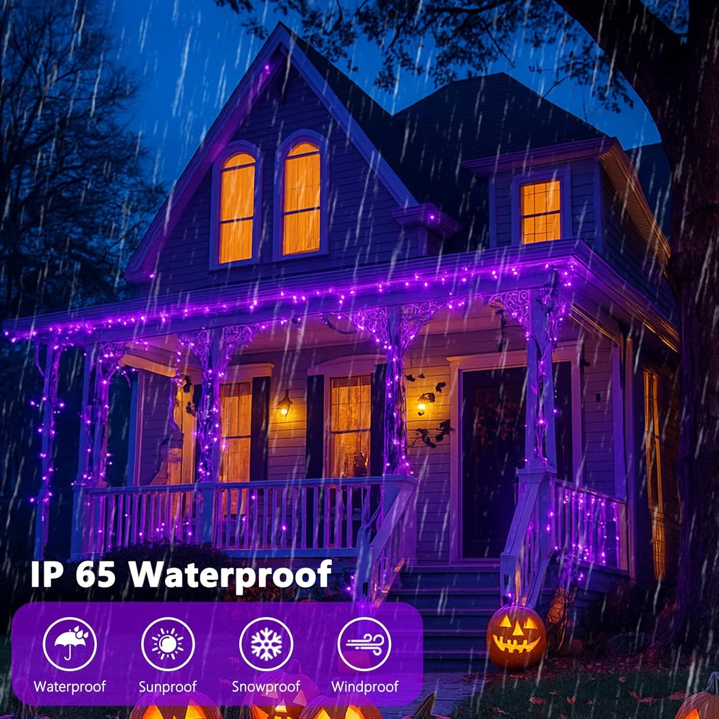 4 Pack Purple Solar Halloween Lights Outdoor Waterproof, 180FT 320 LED Solar String Lights with Green Wire 8 Modes Solar Fairy Twinkle Light for Tree Bush Garden Horror Party Halloween Decorations