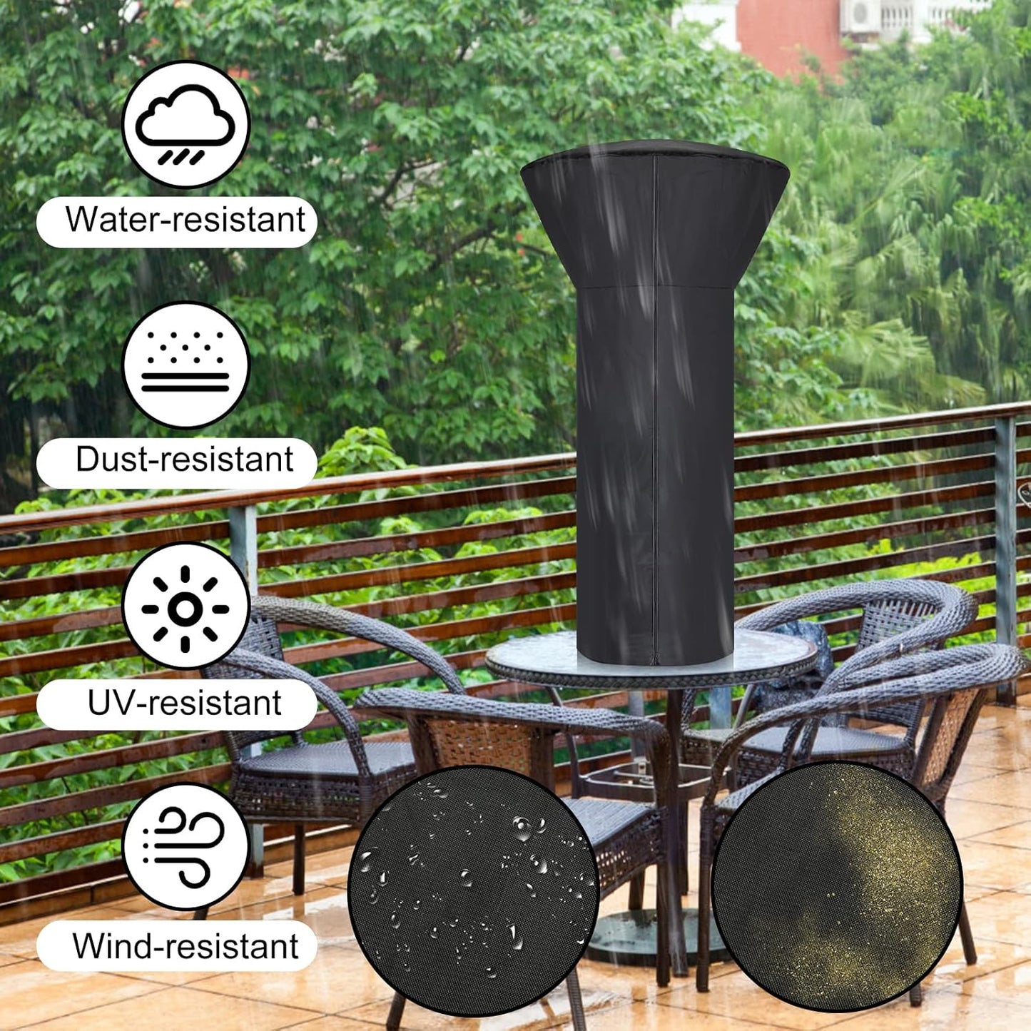 Patio Tabletop Heater Covers with Zipper and Storage Bag,Waterproof,Dustproof,Wind-Resistant,Sunlight-Resistant,Snow-Resistant,Black,38'' Height x 24" Dome x 14.5" Base