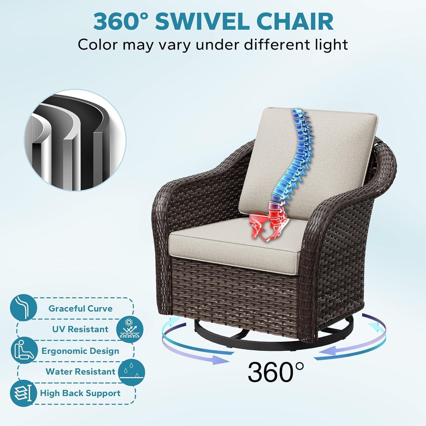 7 Pieces Patio Conversation Set, 78" Wicker 3-Seat Couch with Washable Cushions, 2 Glider Swivel Rocker Chairs, 2 Armchairs, Coffee Table, Rattan Cat Bed End Table, Sofa for Lawn (Beige)