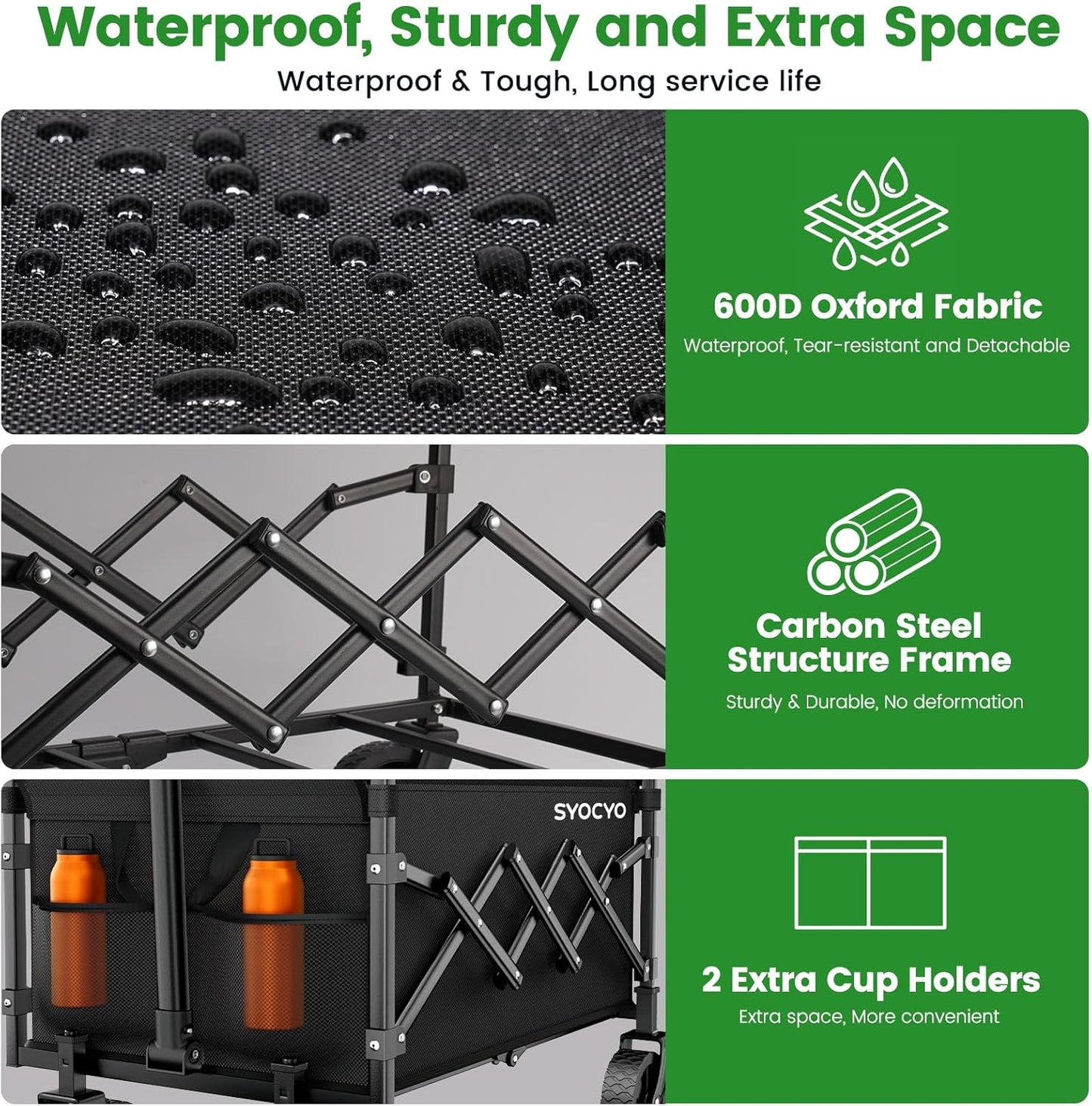 Collapsible Wagon with Wheels 350LBS, Beach Foldable Wagon Cart Lightweight Portable, Folding Utility Wagon Grocery Cart for Shopping Camping Sports Beach Garden Carbon Black