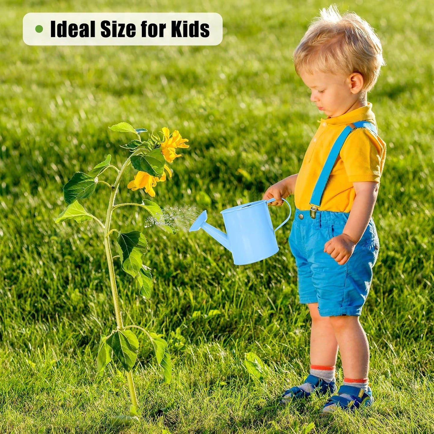 Metal Watering Can (1 Gallon) for Outdoor&Indoor Plants with Free Small Watering can for Kids, Plant Watering Can with Removable spout, Perfect for Garden Flower, Houseplants, (Light Blue)