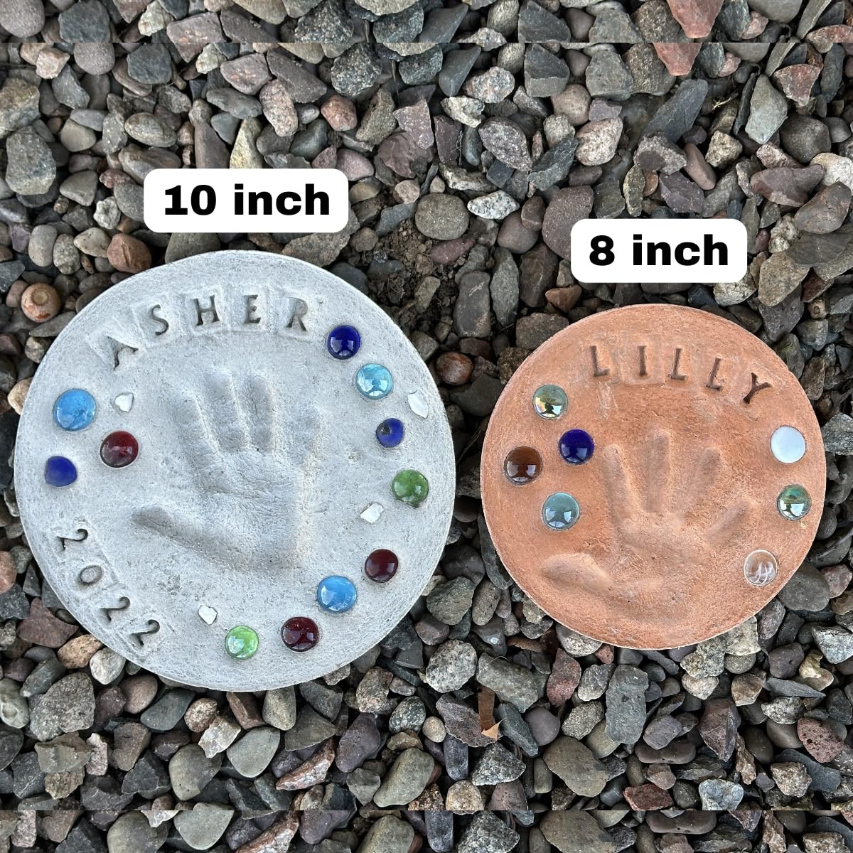 DIY Stepping Stone Kit with Color Pigment, Handprint Stepping Stone, Mother's Day Gift, Footprint Stepping Stone (10 Inch + Stamp Set, Yellow)