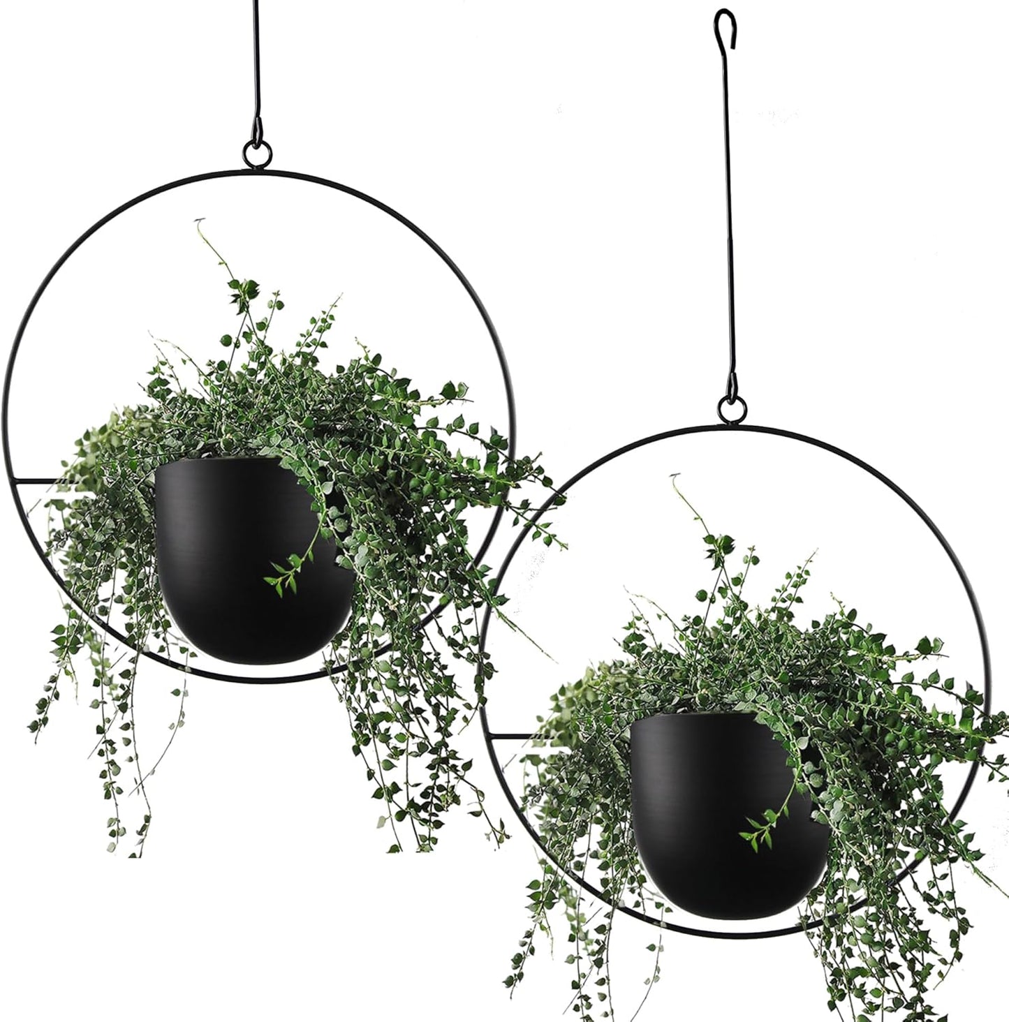 2 Pcs Hanging Planters for Indoor and Outdoor Plants with Hooks and Chains, Metal Modern Wall Ceiling Planter Hangers Minimalist Flower Pot Holder Basket for Home Decor(Black)