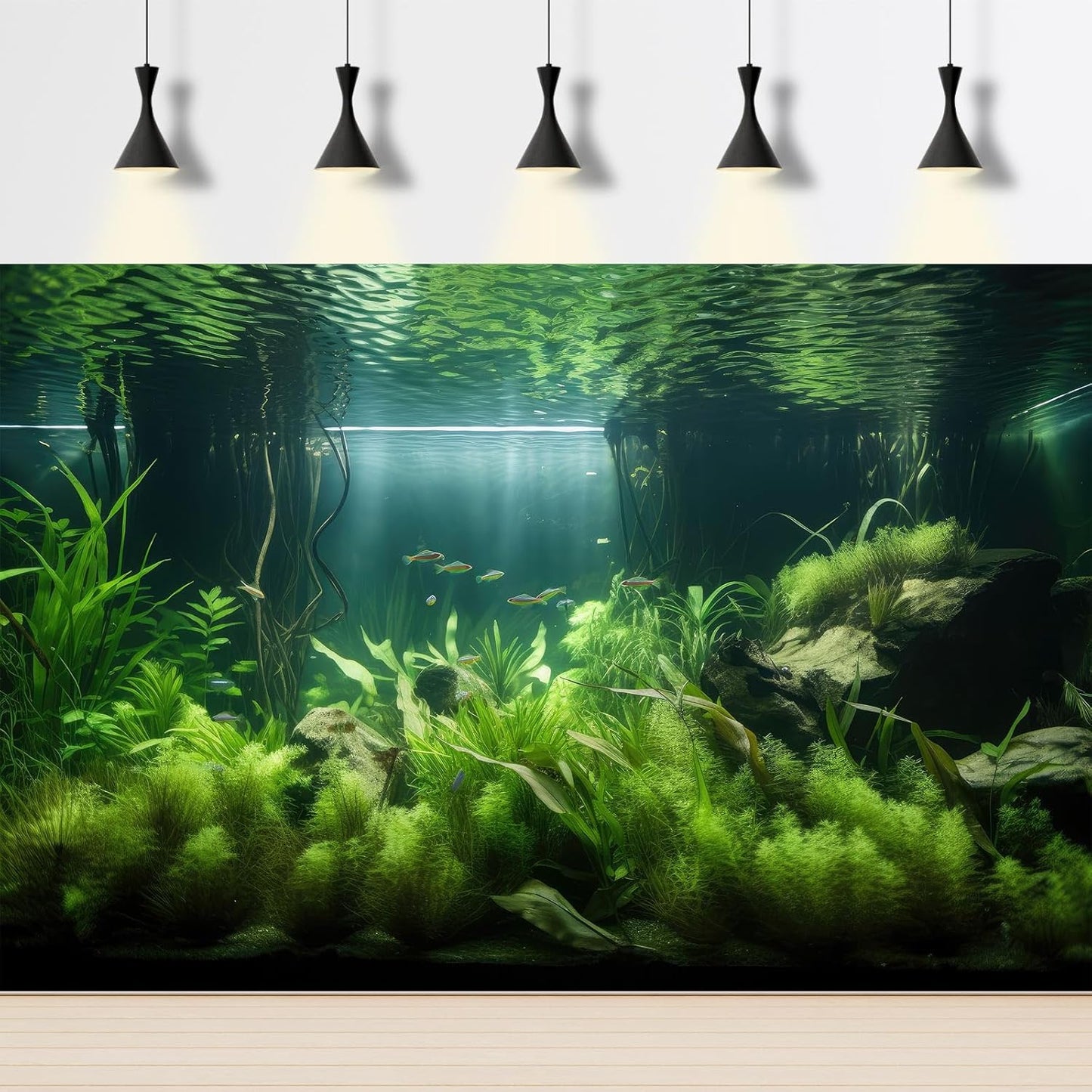 Aquarium Background Lush Green Aquatic Plants and Seagrasses Terrarium Background Under The Sea View With Rock Sands Fish Tank Background Amazing Aquarium Backdrop Background Poster Vinyl 36x18in
