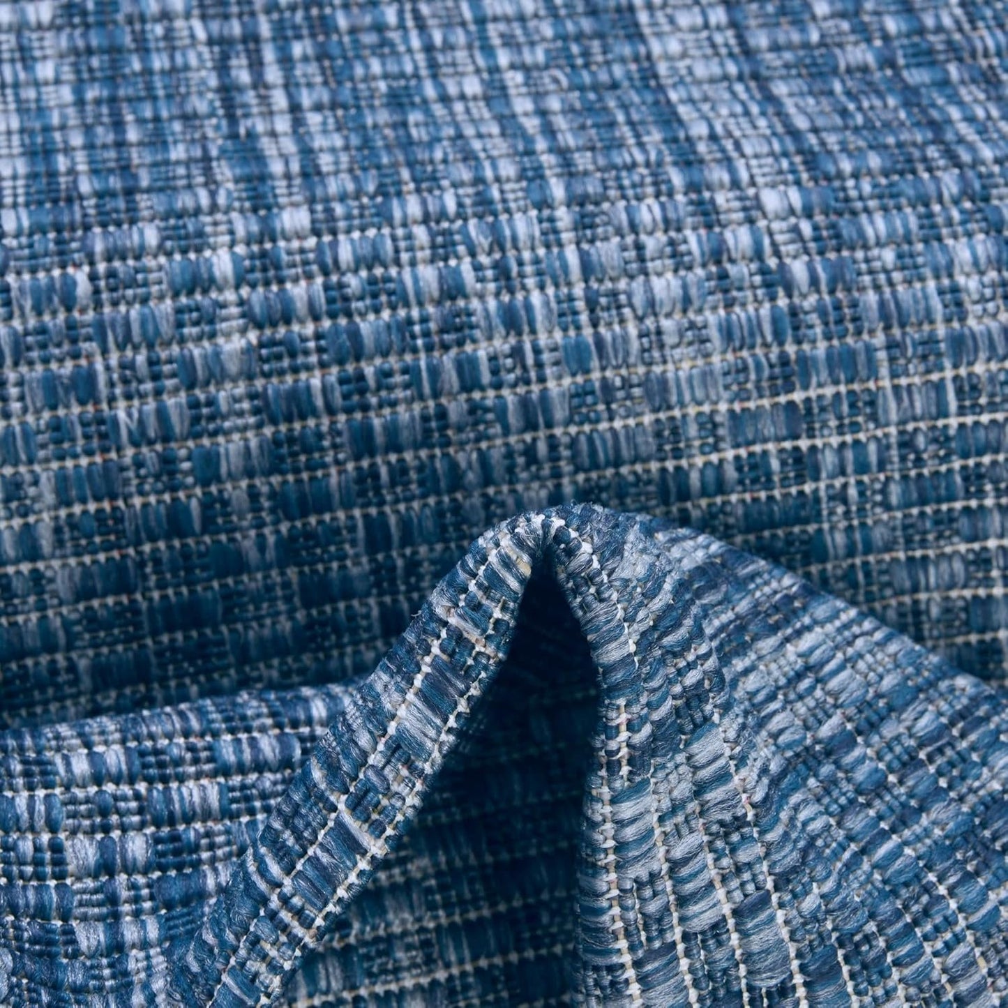 Unique Loom Collection Casual Transitional Solid Heathered Indoor/Outdoor Flatweave Area Rug (5' 1" Square, Blue/Navy Blue)