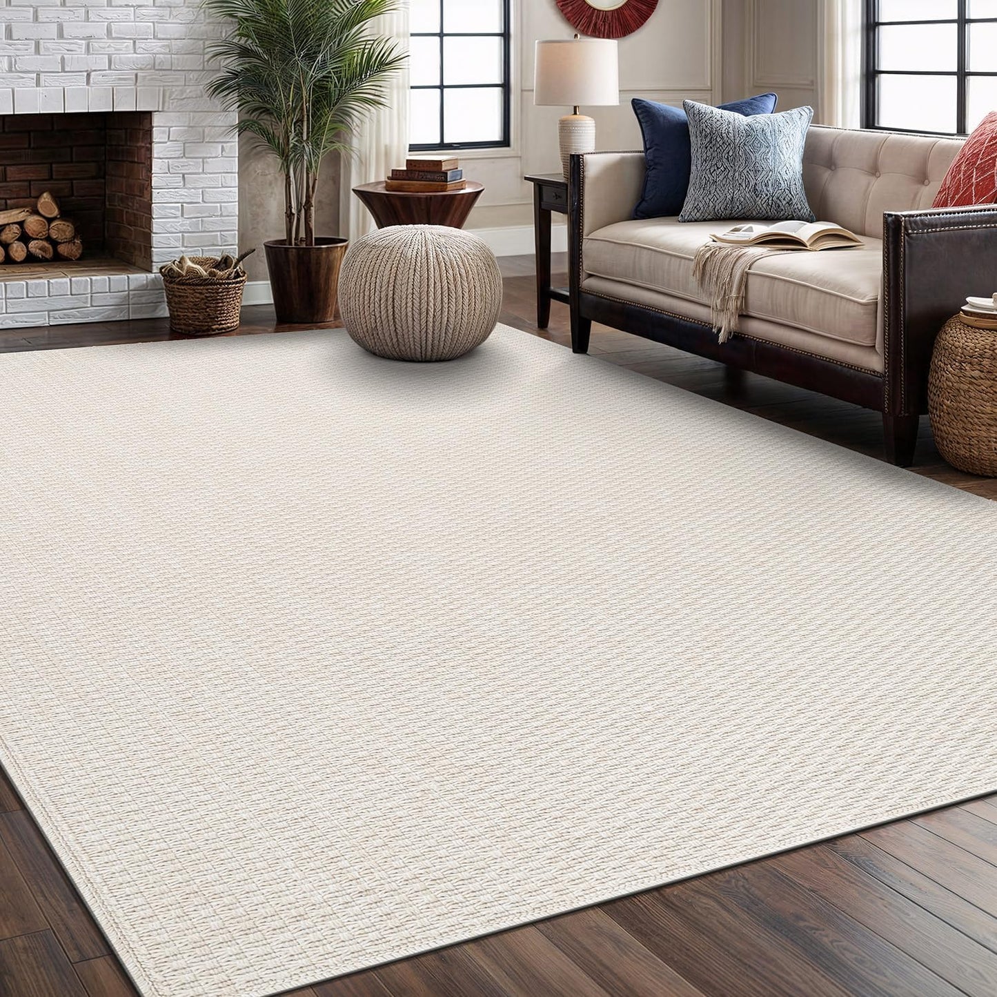 Easy Jute Rug 6x9 Indoor Outdoor Natural Rugs Solid Fiber Rug Woven Area Rug Boho Easy Clean Inside Carpet for Living Room Bedroom Dining Room Hallway or Outdoor Patio Porch (6 X 9 Bone)