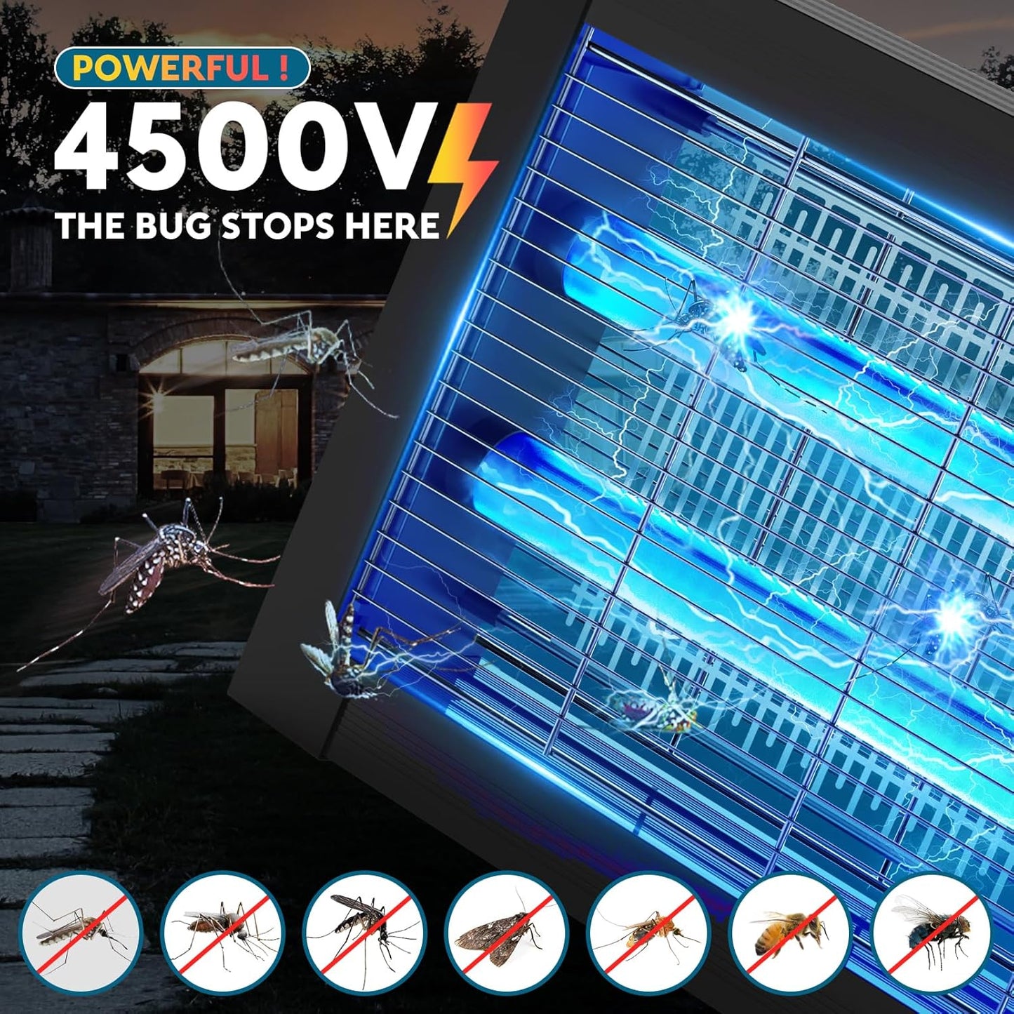 Solar Bug Zapper Outdoor, Waterproof Mosquito Zapper Outdoor Solar Powered, 4500V Electric Bug Zapper Indoor w/Smart Light Sensor, Mosquito Trap Fly Zapper for Patio Kitchen Garage Yard Camping