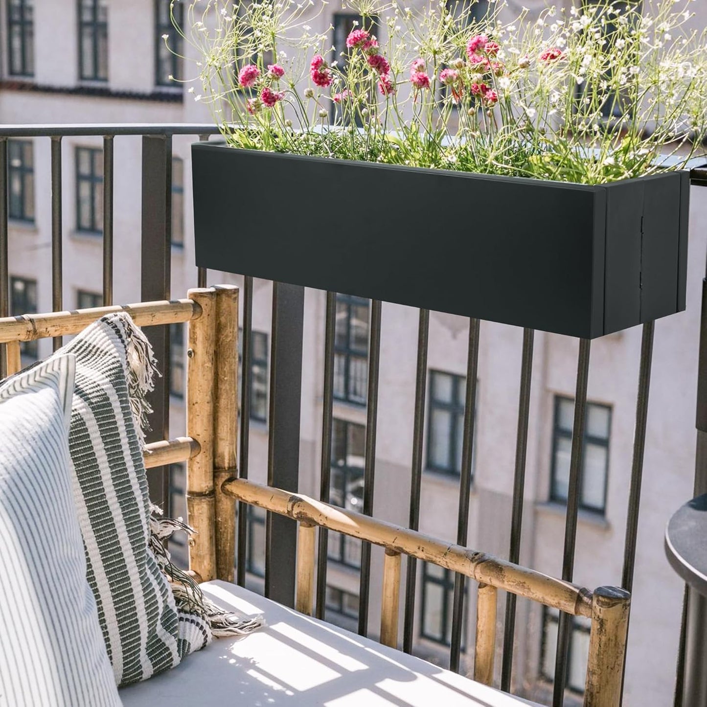 Metal Railing Planter Box, 30 Inch Balcony Planters with Adjustable Brackets, Large Hanging Planters for Outdoor Fence Deck