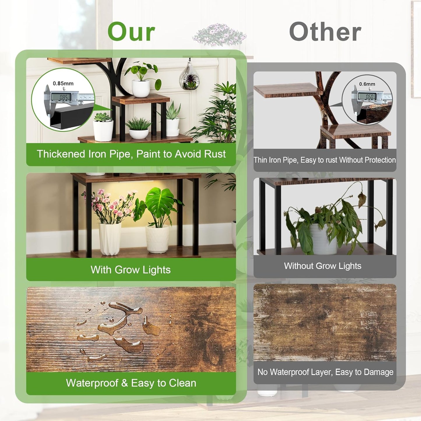 Plant Stand Indoor With Grow Lights, Plant Stand Indoor Tall, Metal Plant Stands Indoor Clearance, Tree Shaped Plant Rack Indoor (BlackTree)