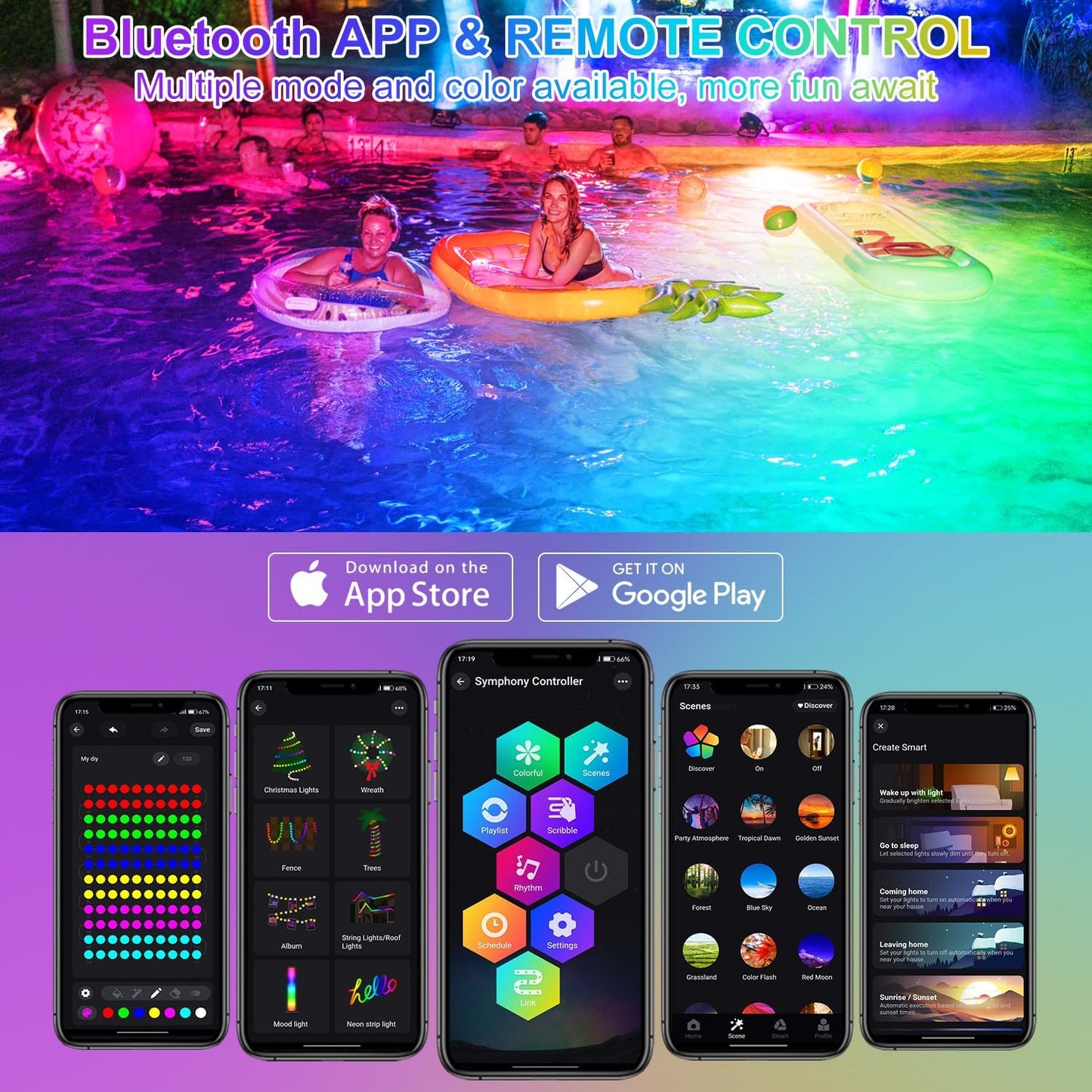 T-SUN Colored Pond Lights with Timer,LED Underwater Pond Light Submersible Fountain Lights for Fish Tank Landscape Spotlight-Bluetooth APP & Remote Control,IP68 Waterproof,Aquarium,Yard (1 Heads)