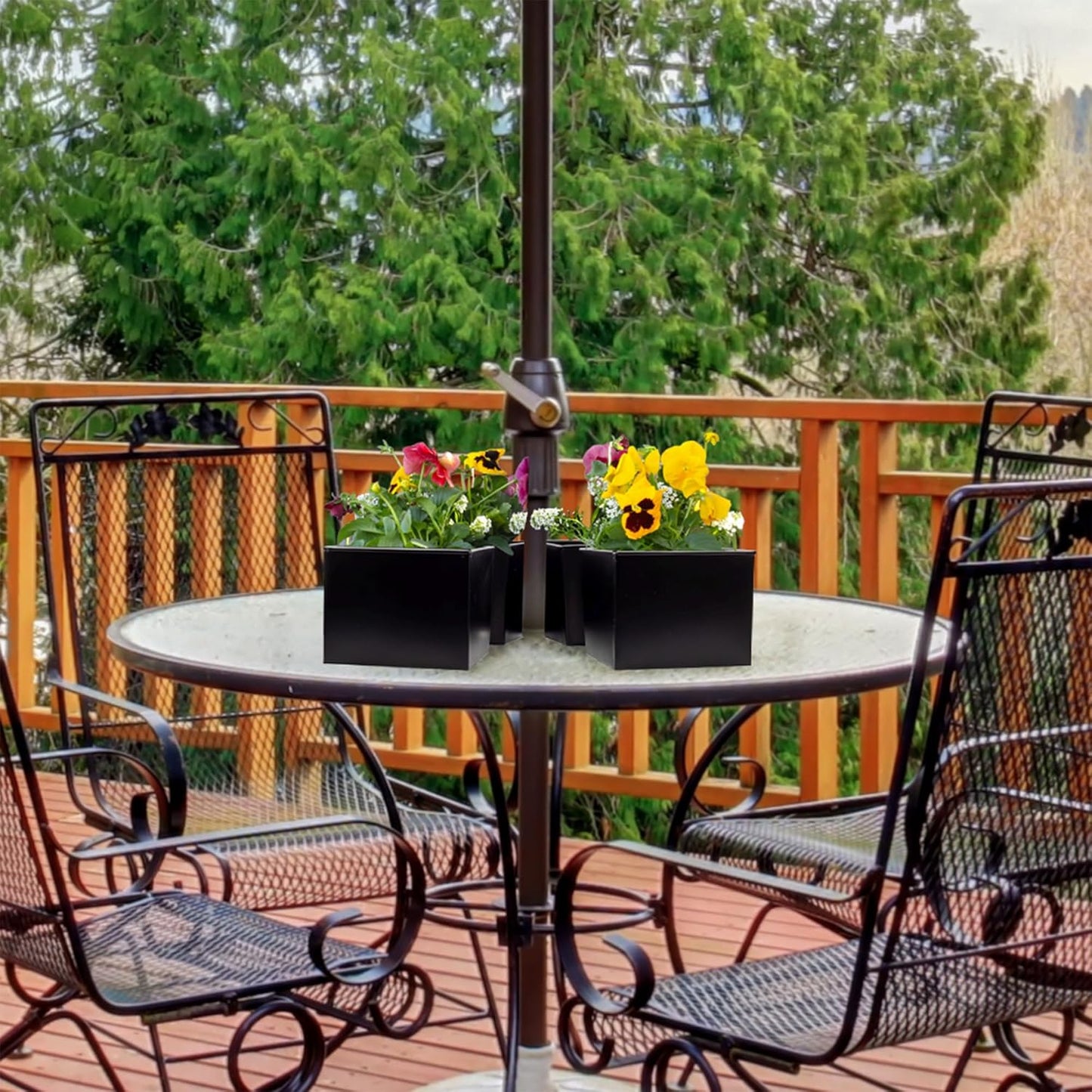 AuldHome Design Umbrella Planter for Patio Table (Black Square), w/Umbrella Hole, Enamelware Rectangular Planter Pots