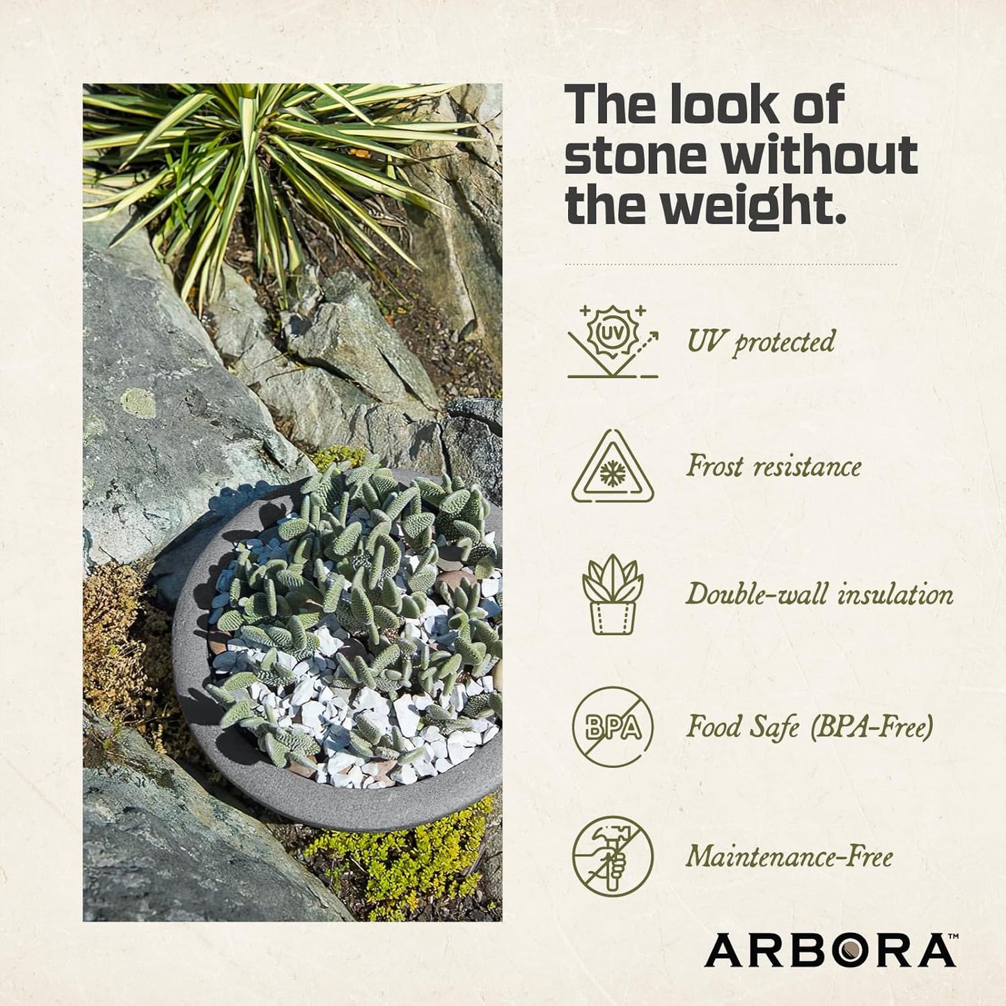 ARBORA 26" Santorini Bowl Polyresin Indoor and Outdoor Planter with Stone Blend Concrete Gray Finish - Durable, Weatherproof, Lightweight, Large Plant Pot for Patio, Garden, Deck, Entryway