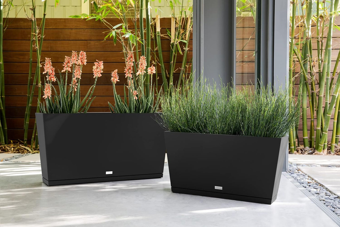 Veradek Midori Long Trough Planter (Black, 39 inch - 2 Pack with 2 Saucer Trays)
