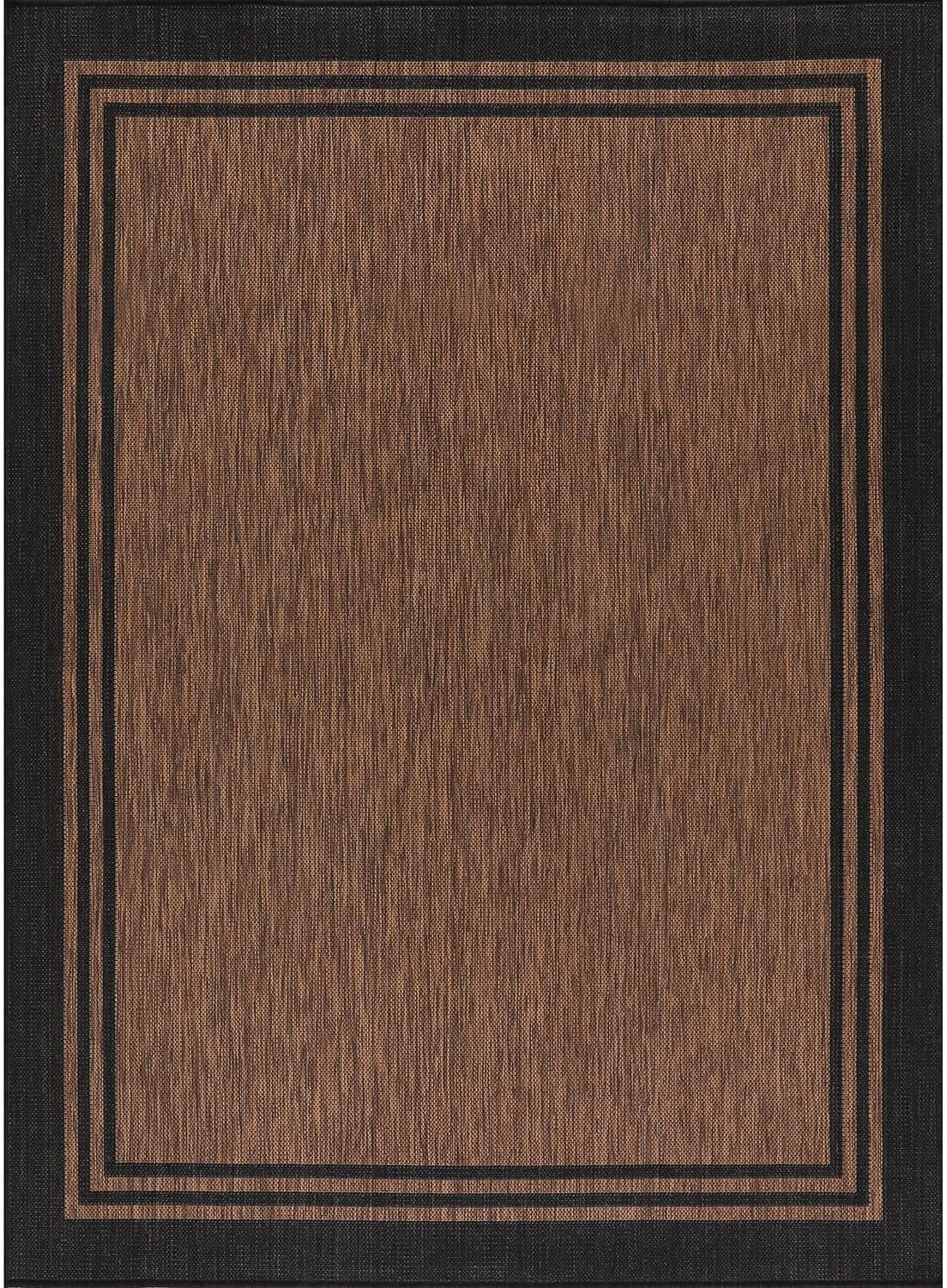 Bordered Outdoor Rug 10x14 Washable Outside Carpet for Indoor Patio Porch Waterproof Easy Cleaning Non Shedding Area Rugs Nut Brown 10 x 14