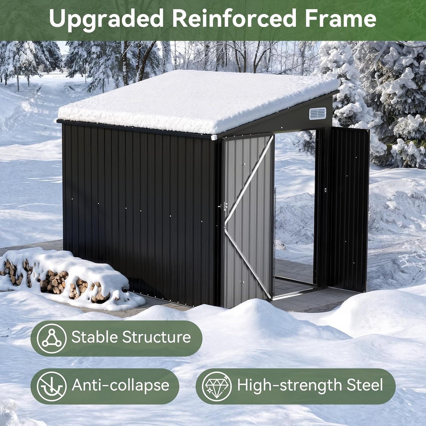 Aoxun 7' x 4' Shed 140 CU.FT Outdoor Waterproof Storage Shed with Triple Lockable Door Garden Metal Tool Shed for Outside