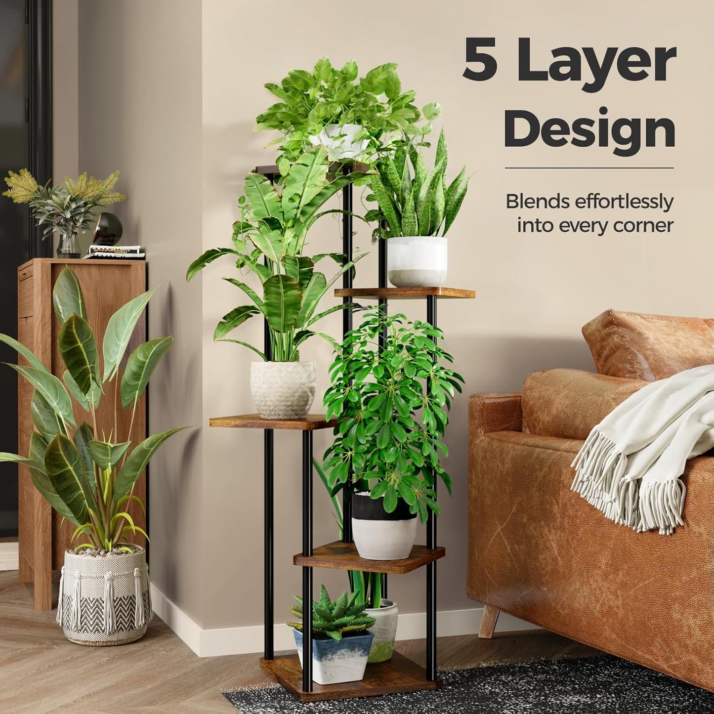 Bamworld Plant Stand Indoor Tall Plant Shelf for Multiple Plants Corner Plant Table Tiered Flower Stand for Living Room Bedroom Balcony Brown