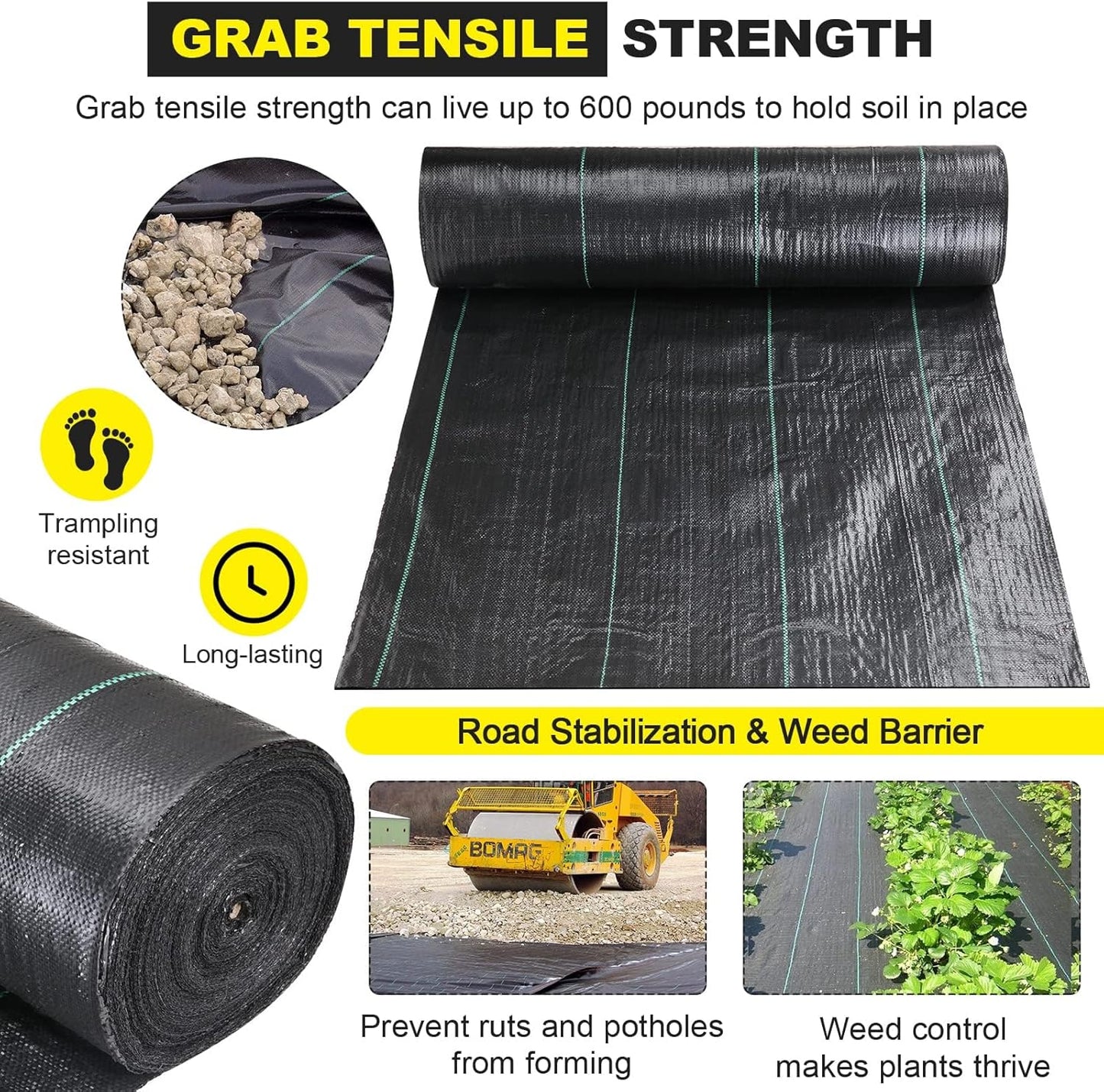 Driveway Fabric, 3x300 ft Road Fabric Commercial Weed Barrier Fabric, Landscape Fabric Heavy Duty 4OZ French Drain Fabric for Erosion Control,Landscape Fabric,Weed Barrier,Construction Projects