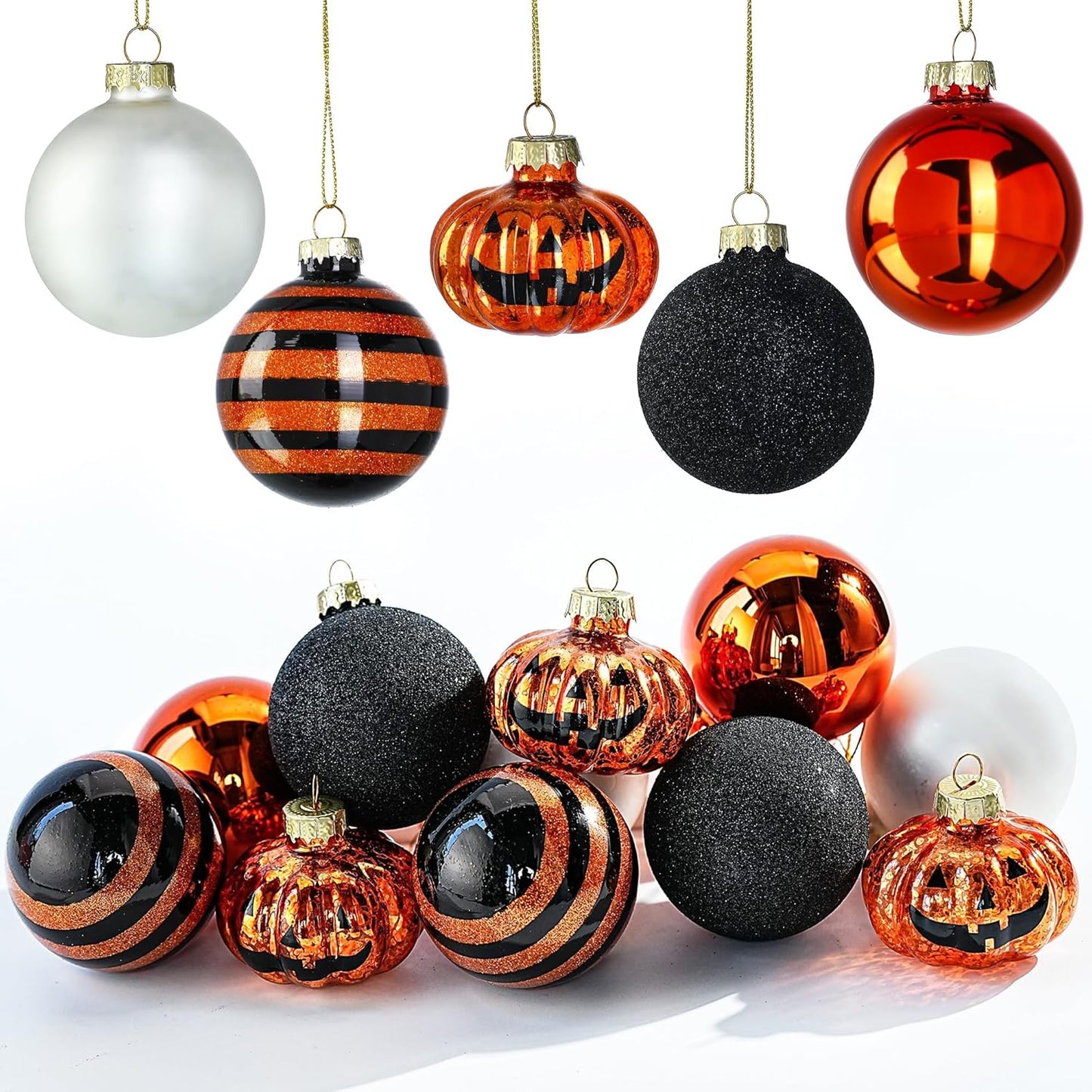 Halloween Tree Ornament Decorations Indoor, 12-Pack Pumpkin Decorative Hanging Ball Ornaments Set for Halloween Christmas Tree, Cute Holiday Party Indoor Home Decor