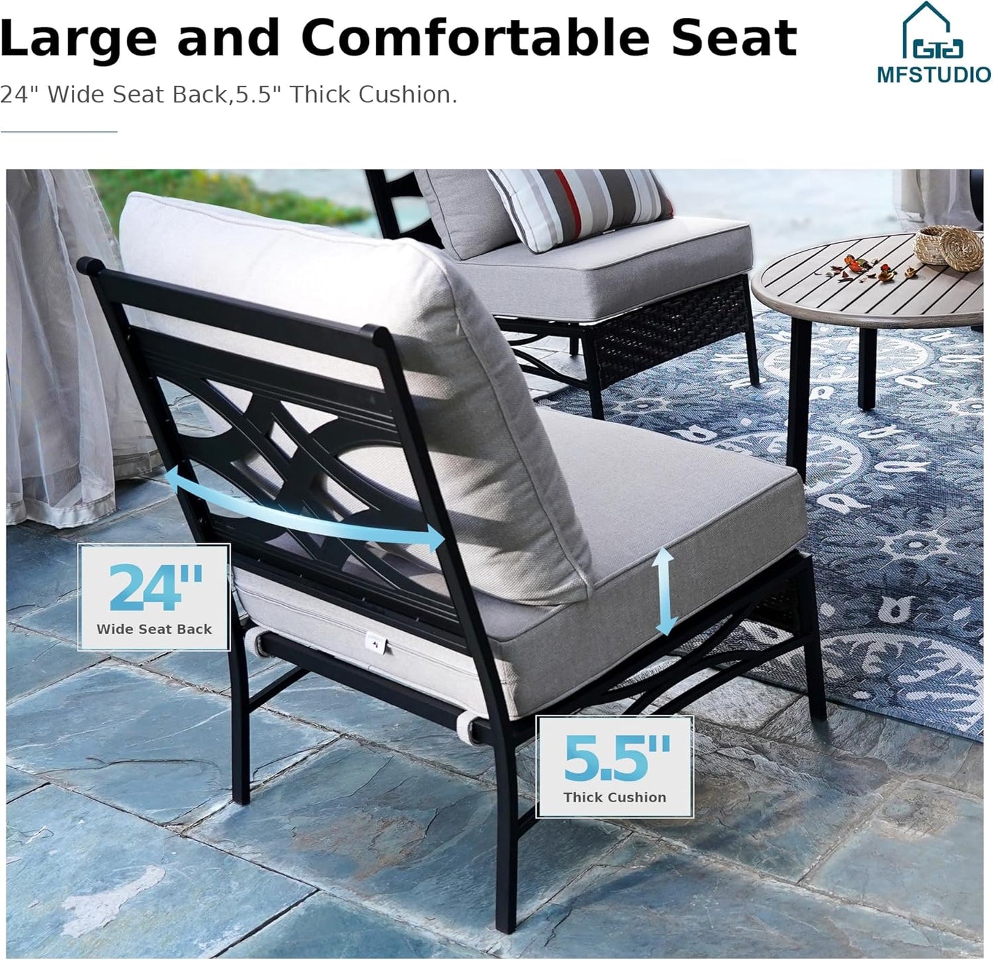 MFSTUDIO Patio Furniture Set, 8 Seats Half-Moon Curved Outdoor Sectional Sofa Conversation Set with 2 Wood-Like Round Table, Woven Rattan Patio Couch for Backyard, Garden, Deck