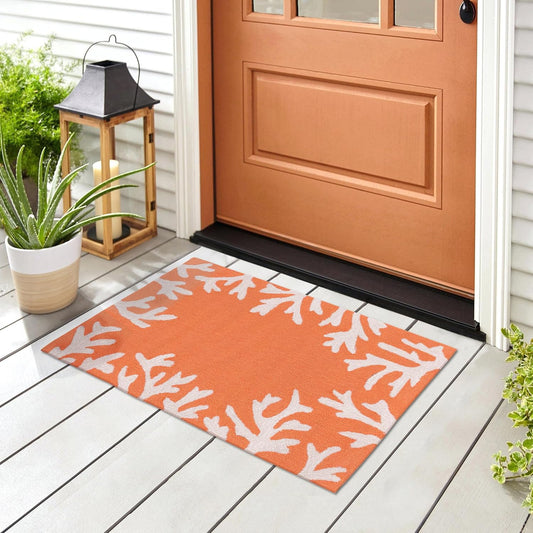 Liora Manne CAPRI Indoor/Outdoor Handmade Synthetic Blend Durable Area Rug - Traditional Border Coastal Beach Accent (Coral Border Coral) (2'6" x 4')