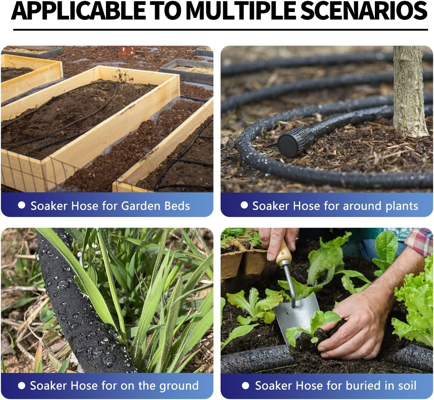 3 Pack Soaker Hose 10 FT for Garden Bed, 1/2’’ Diameter Short Soaker Hoses for Irrigation To Save 70% Water, Short Drip Soaking Hose for Vegetable Beds (3 Pack 10 FT)