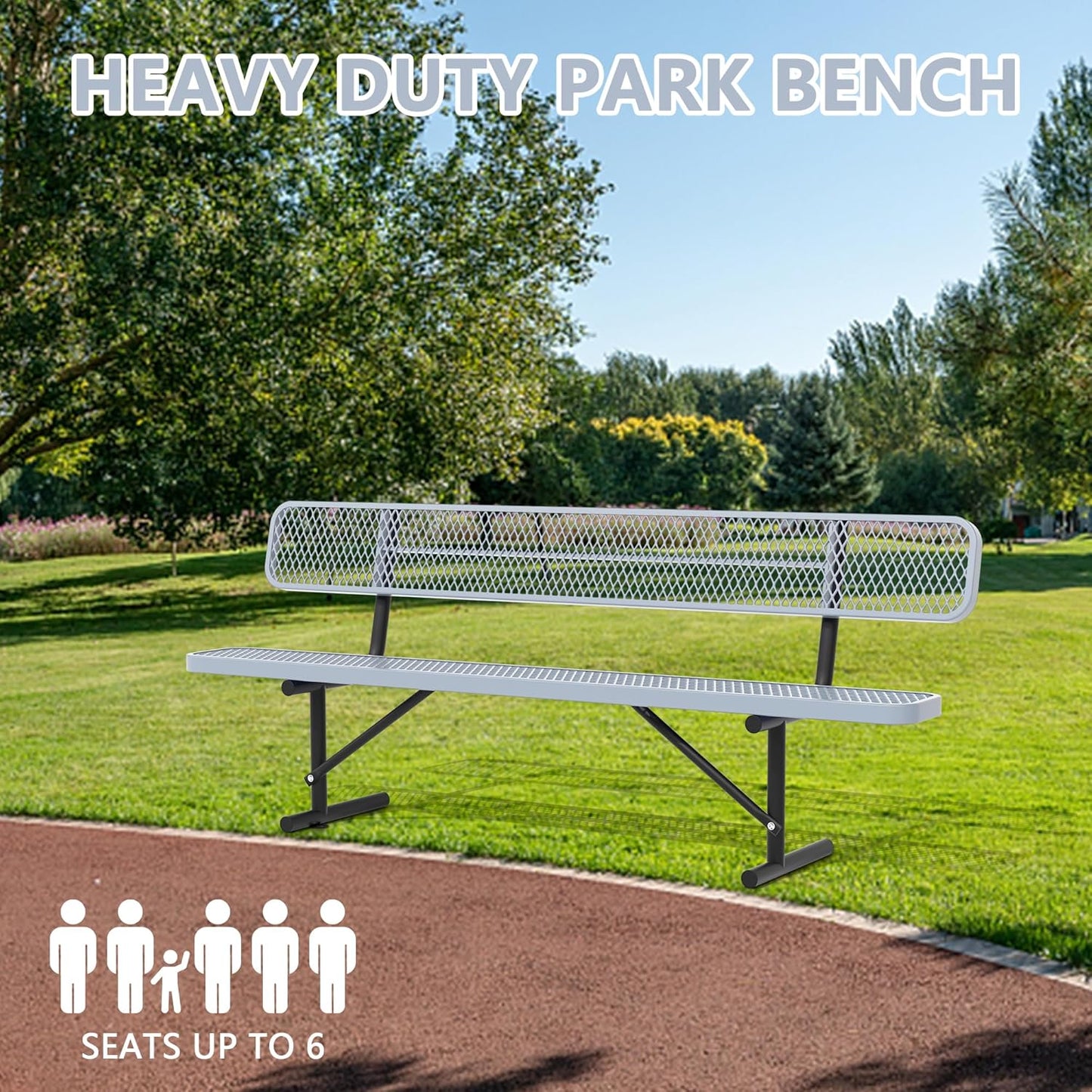 8FT Benches for Outside, Heavy-Duty Outdoor Garden Bench W/Back, Metal Park Bench for Sitting Area, Commercial Bench for Patio Porch Backyard School Sports Church Locker Room Shopping Centers