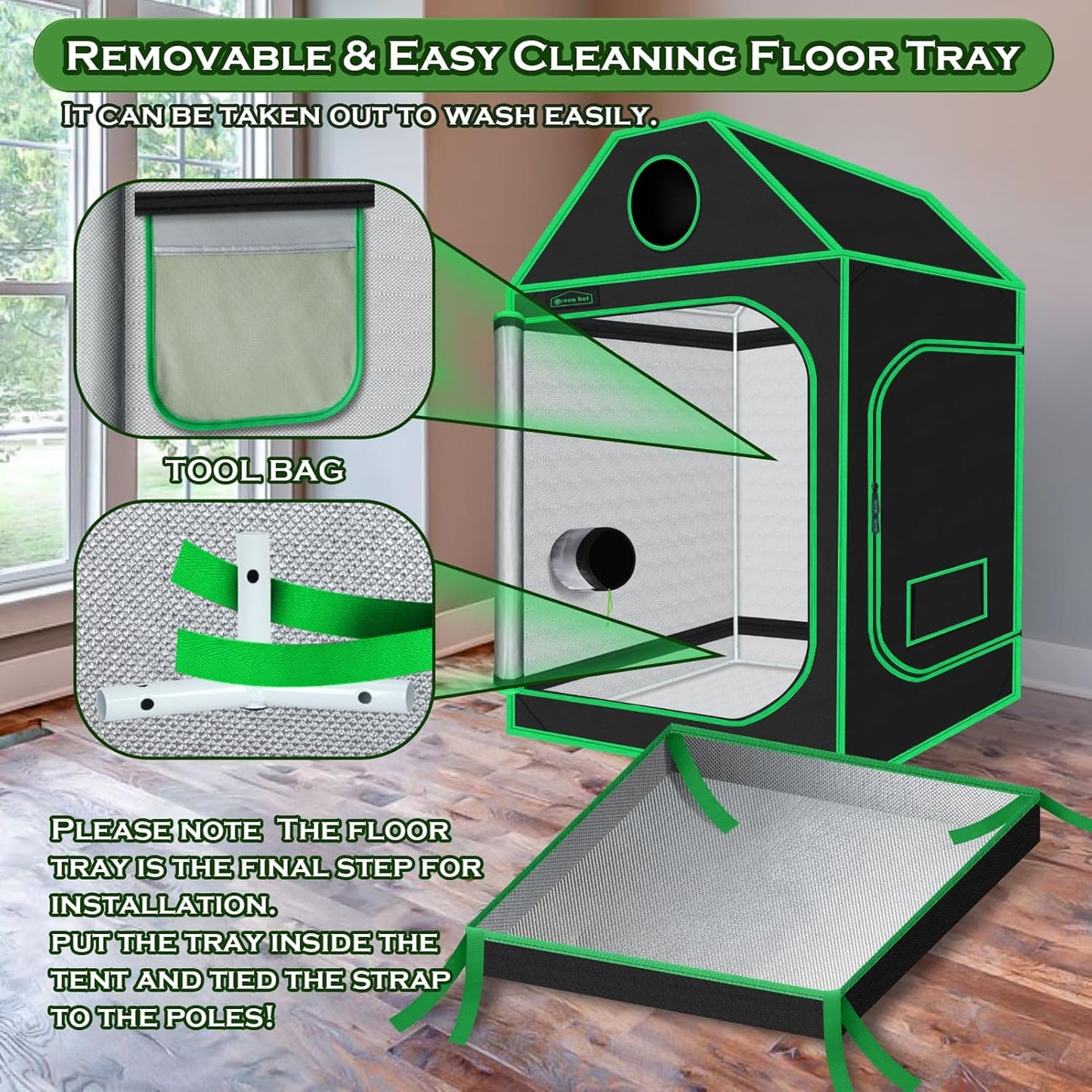 5x5 Growing Tent, 60"x60"x72" Roof Cube Grow Tent Plant Grow Tent, Indoor Growing Tent with Observation Windows, Lightproof Roof Cube Tent with Floor Tray, Mylar Hydroponic Tent