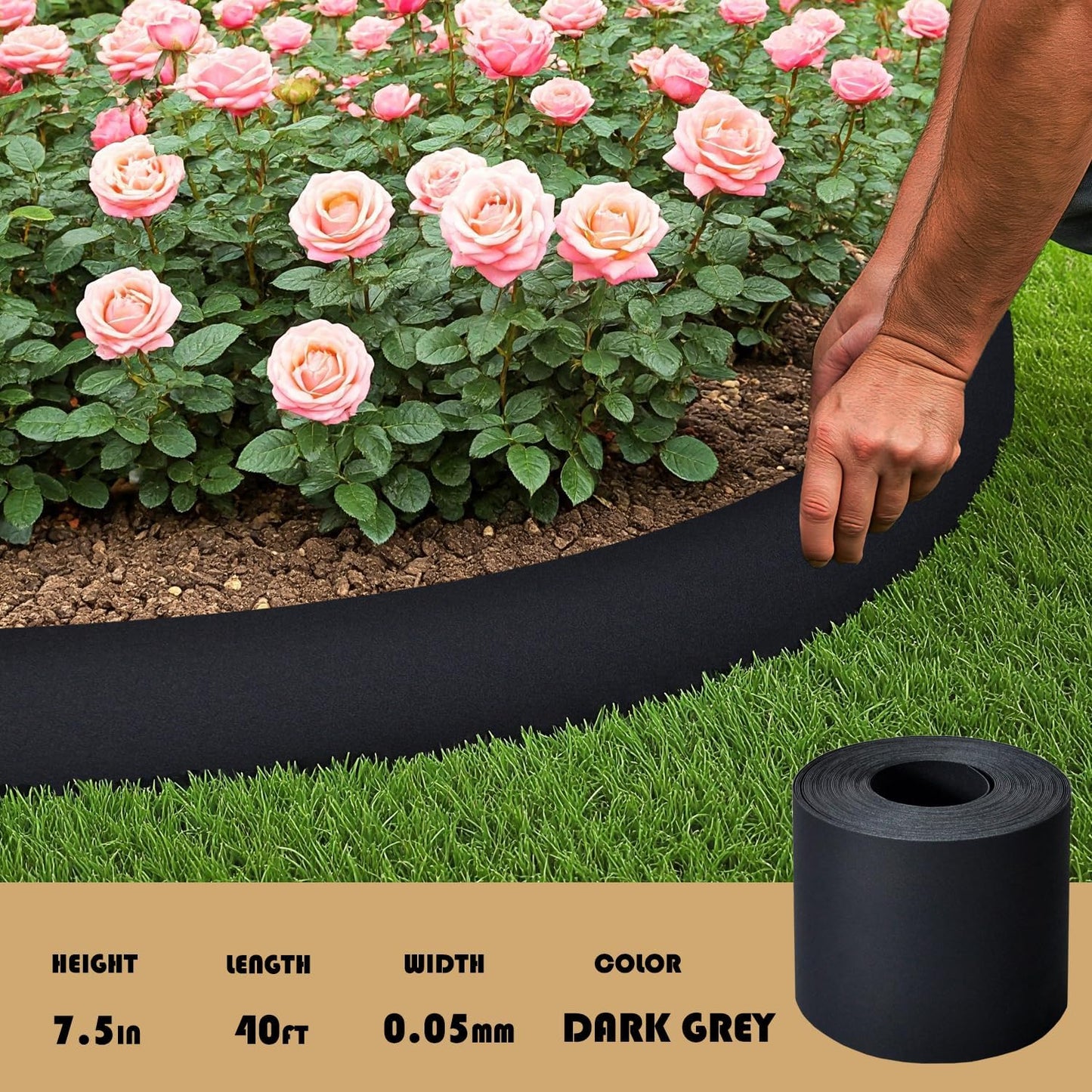 40ft Landscape Garden Edging 7.5 Inch Tall, Dark Gray