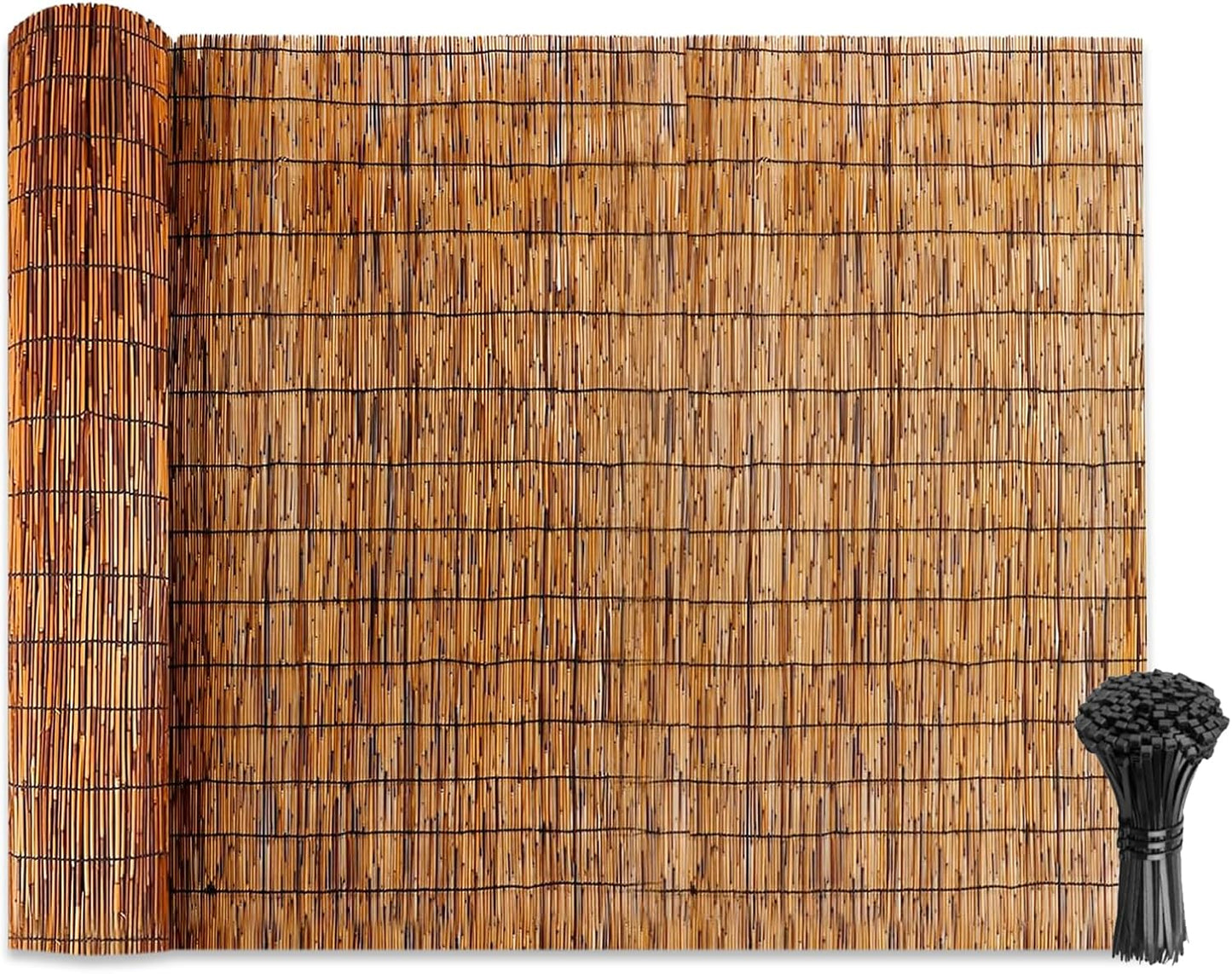 Natural Reed Fencing Rolls: Privacy Bamboo Fence 3/4/5/6ft High Roll Reed Screen, Decorative Bamboo Fencing for Outdoor Balcony Patio Garden Backyard,with Cable Zip Ties (Coffee, 5x10ft)