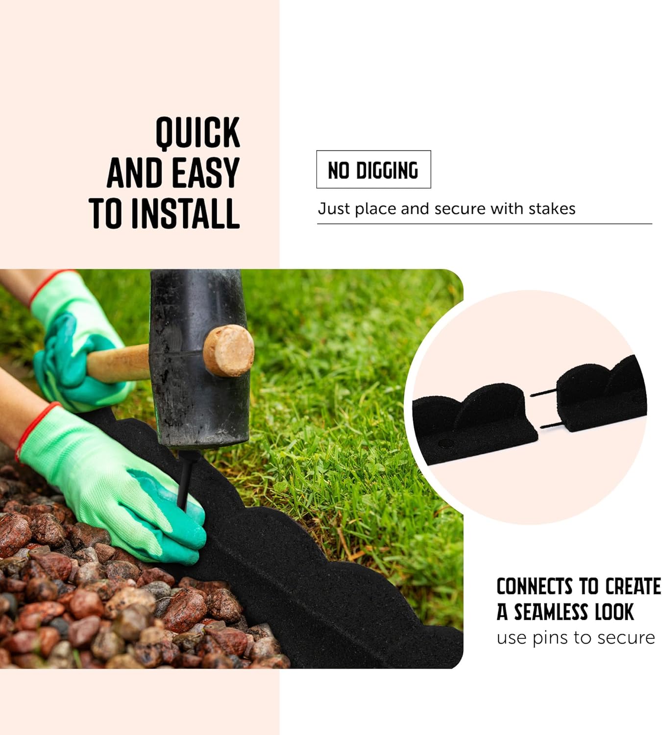 Playsafer L Shaped Flexible Rubber Scalloped Edger for Lawns Landscaping and Playground | Easy No Dig Installation| 4' Long (2, Black)