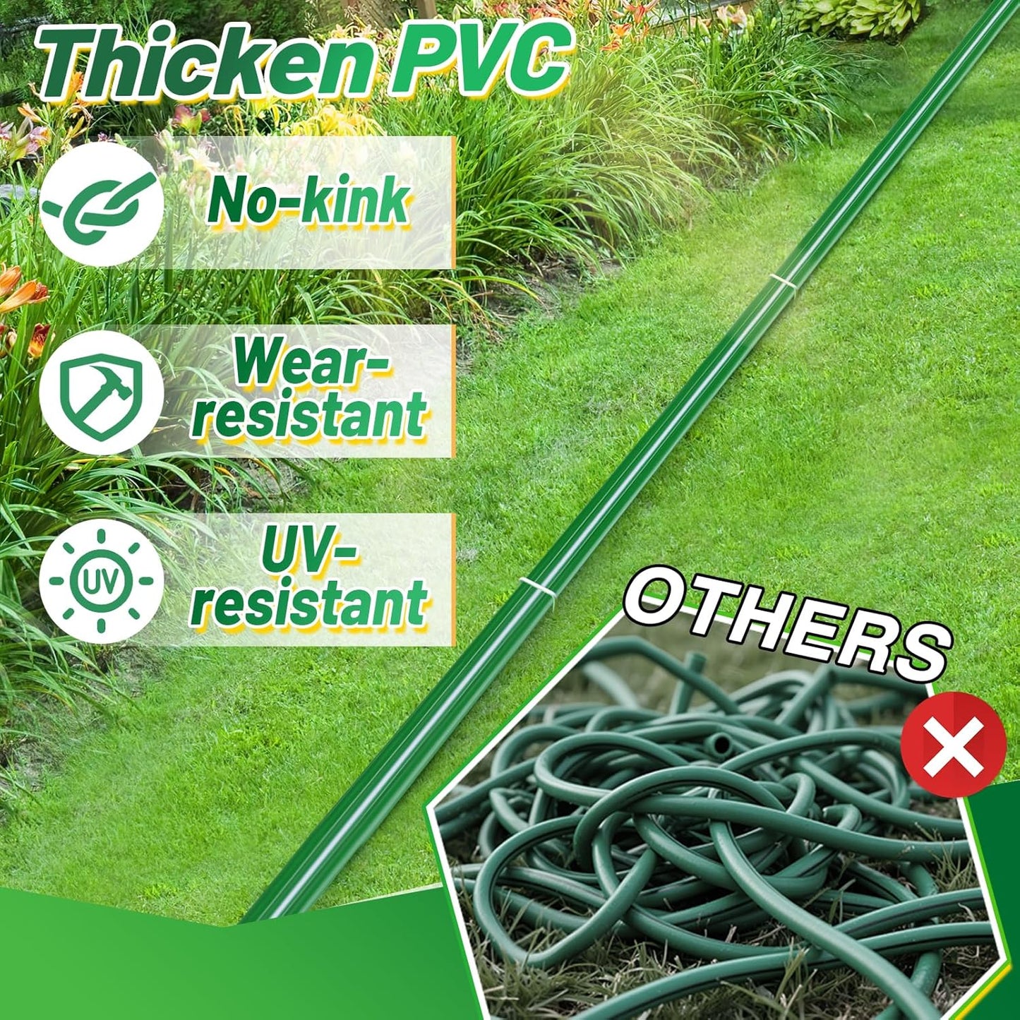 75ft Sprinkler Soaker Hose - Kink-Free, Save Water, Flexible - Heavy Duty Three Tube Flat Watering Hose for Garden Yard Lawn Irrigation, with 25 Stakes