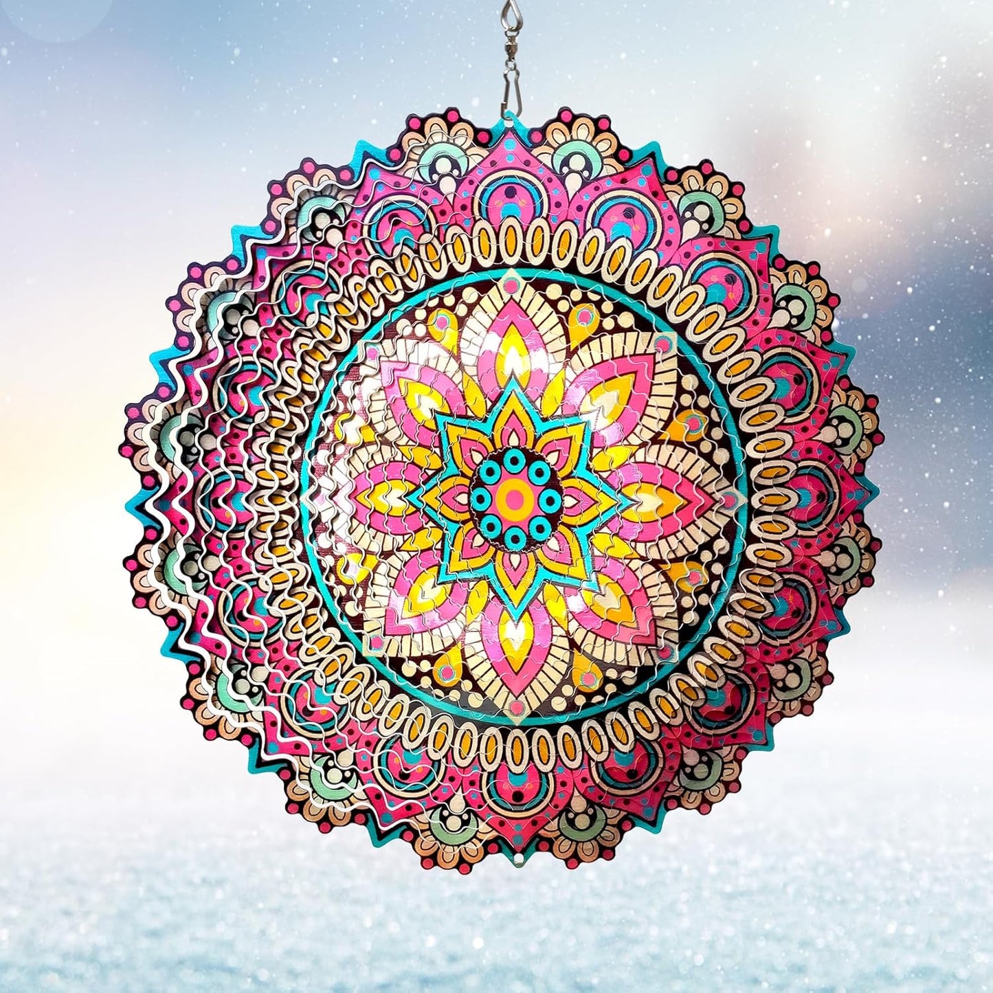 Mandala Blossom Wind Spinner - Metal Wind Spinners | 12inch 3D Kinetic Laser Cut Hanging Wind Sculpture & Wind Catcher | Outdoor Decor for Garden, Patio, Yard Art