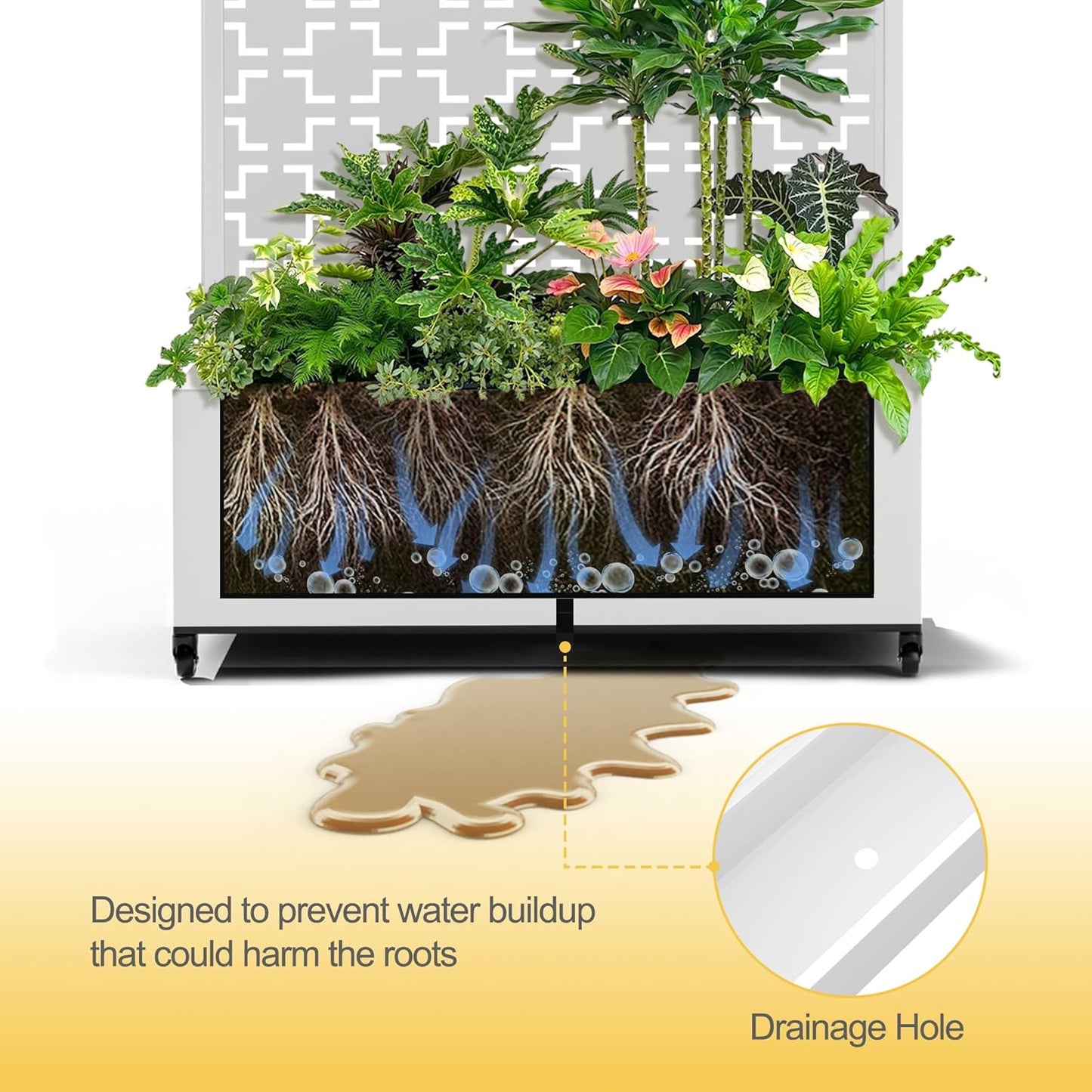 Raised Garden Bed with Trellis and Wheels,73"x35"x16" Metal Raised Garden Bed,White Squared Metal Planter with Climbing Trellis for Vines & Vegetables
