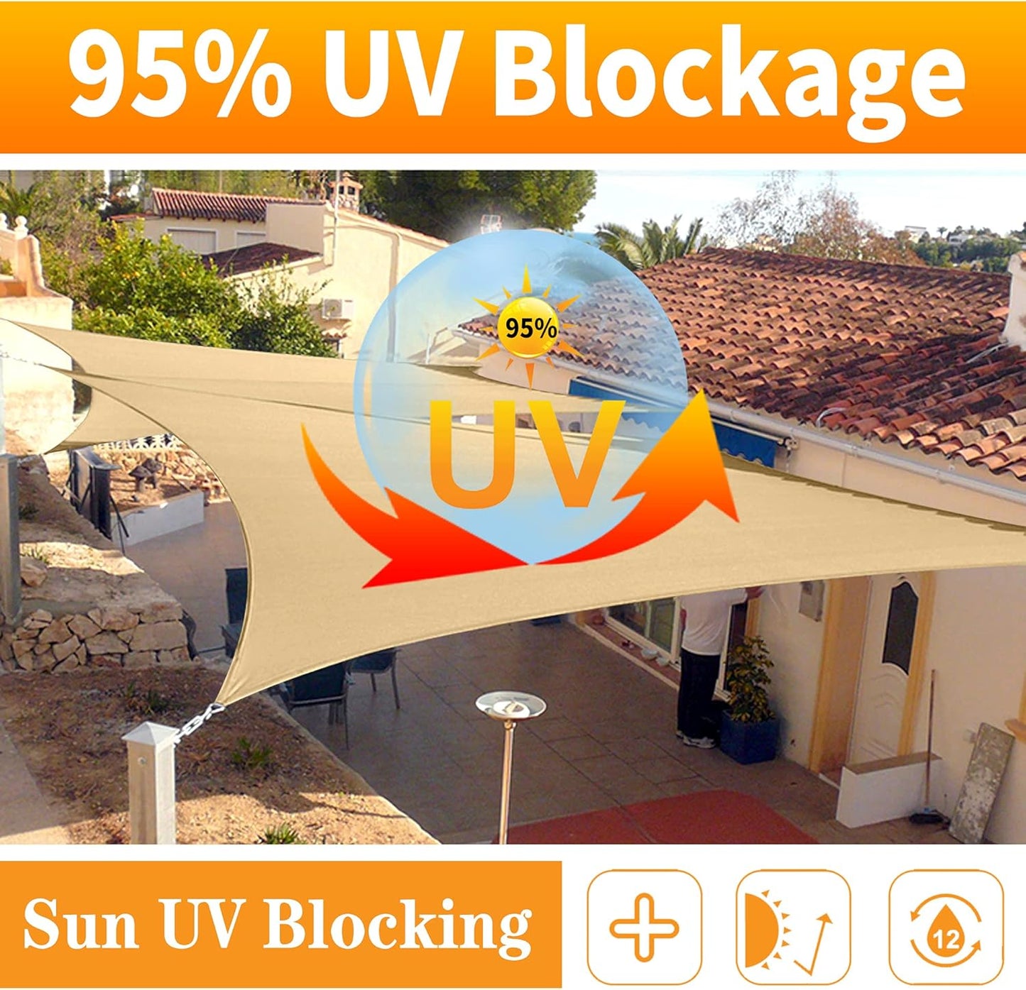 12' x 15' Black Rectangle Sun Shade Sail SSP1212 Canopy Durable Fabric UV Block Awning We Make Custom Orders