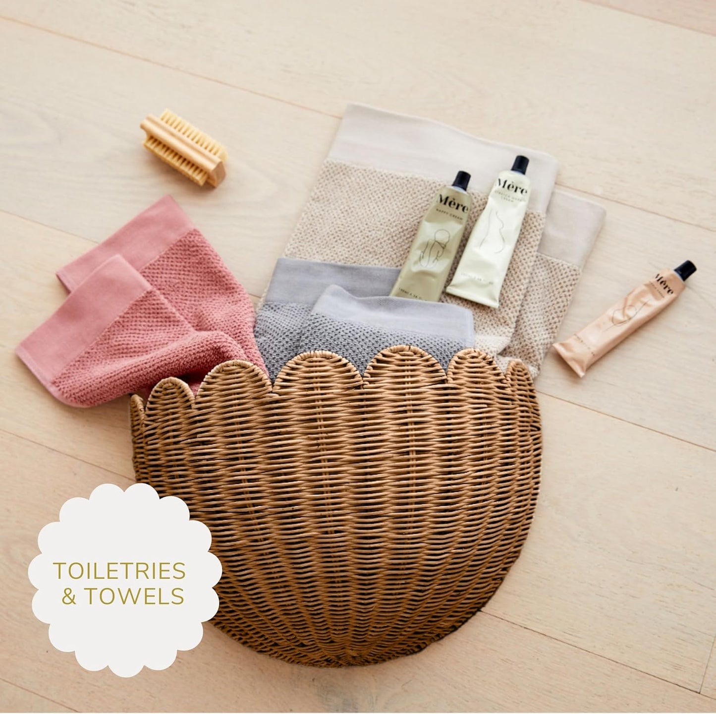 BEBE BASK Scalloped Wicker Hanging Basket - The Original Wicker Wall Decor - Hand Woven Wall Basket - Home Décor Wall Hanging Basket - Wall Storage Basket for Nursery, Living Room and Bathroom (Mocca)